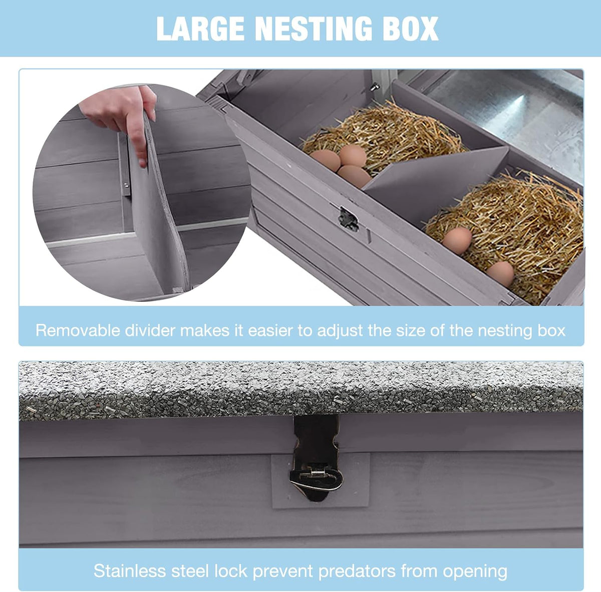 Mobile Chicken Coop with Wheels, Large Wooden Hen House with Run, Chicken Tractor with Waterproof Roof, Nesting Box & Pull-Out Tray, Outdoor Poultry Cage for Backyard Chickens/Rabbits (Grey)