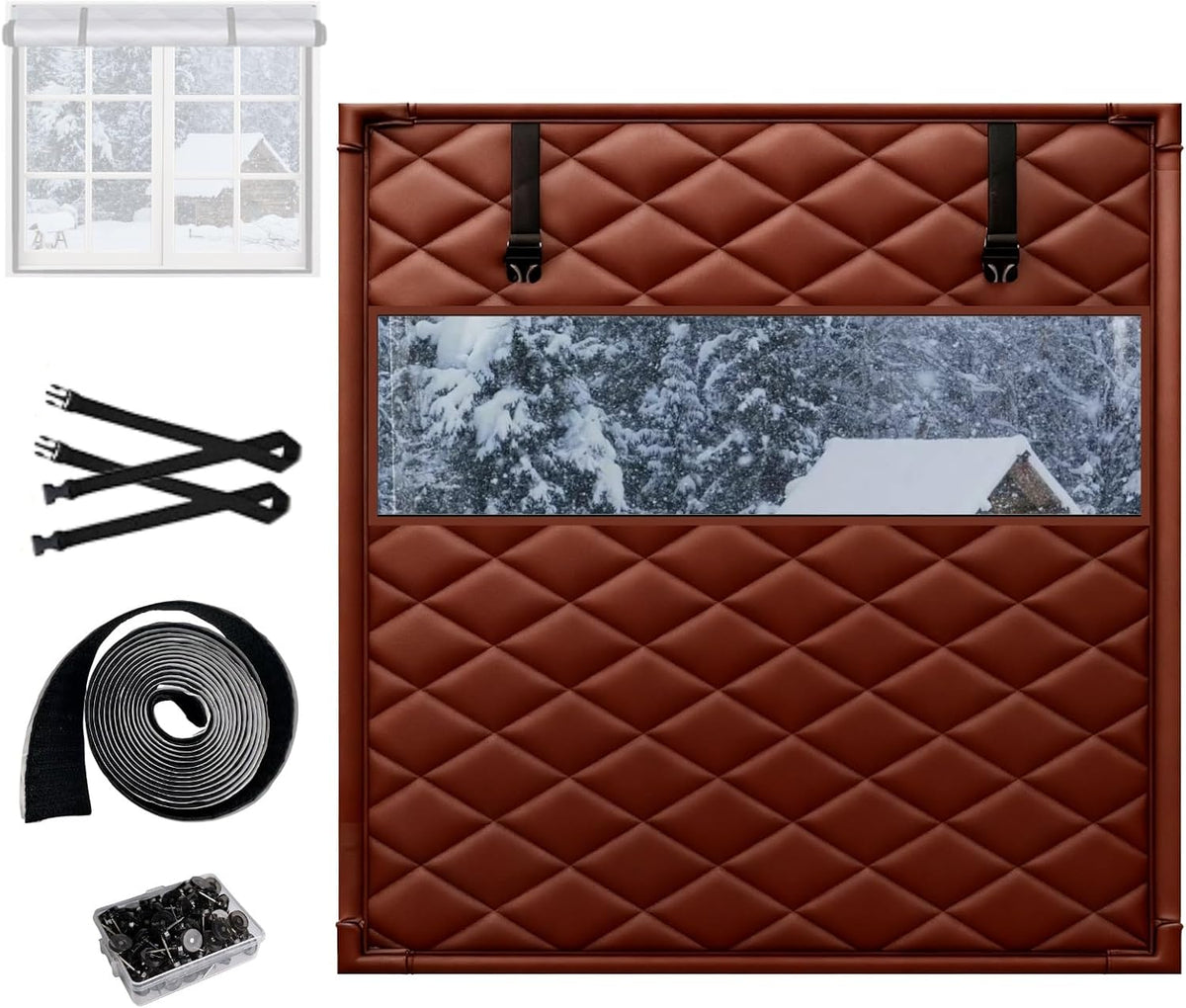 Window Insulation Kit For Window, 3 Laye Thicken Insulated Window Cover, Window Insulation Film With Clear Window, For Winterizing Keeping Home Warm(Brown,75x98in/191x249cm)
