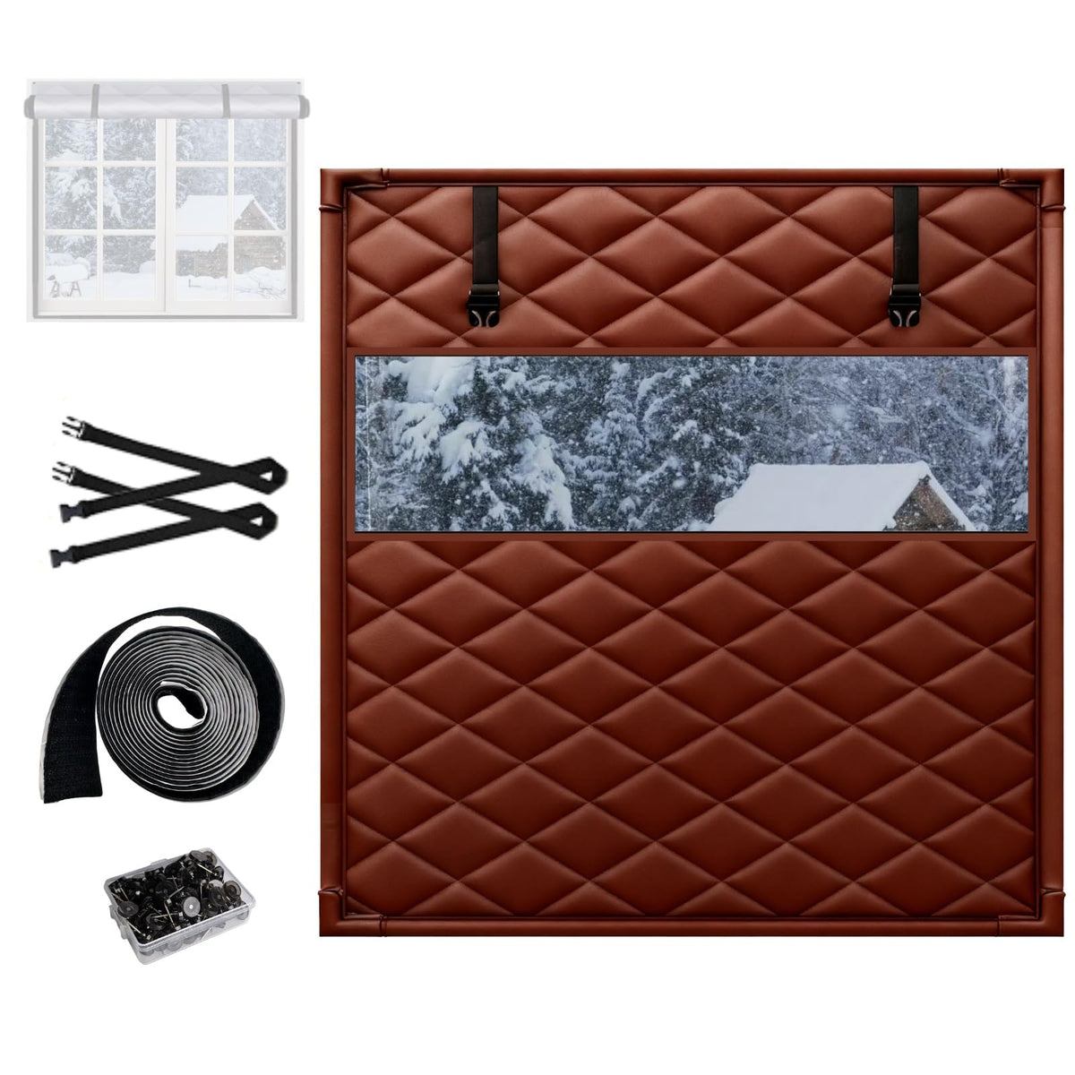 Window Insulation Kit For Window, 3 Laye Thicken Insulated Window Cover, Window Insulation Film With Clear Window, For Winterizing Keeping Home Warm(Brown,75x98in/191x249cm)