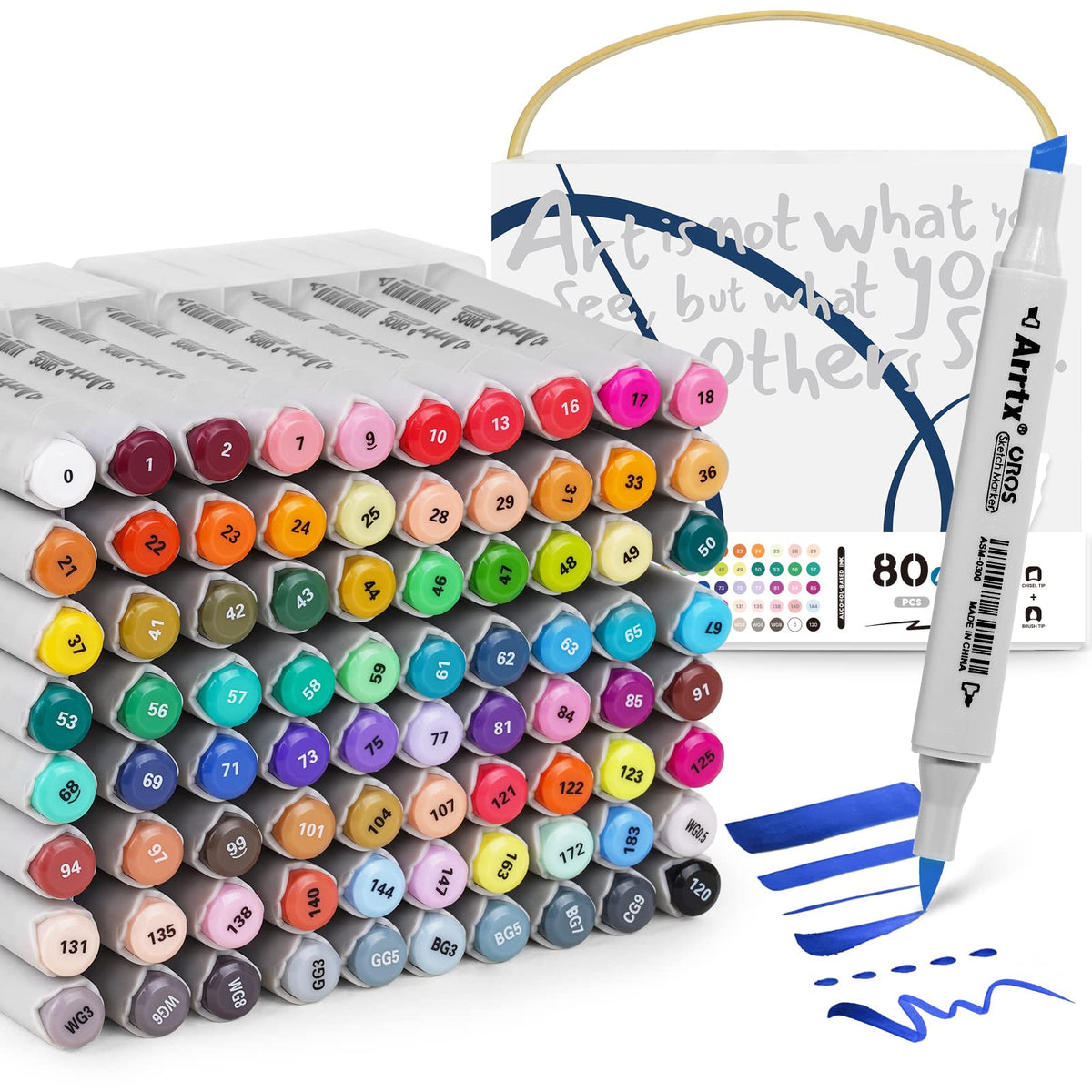 Arrtx Alcohol Markers 160 Color Set, Dual Tip Brush and Chisel, Professional Alcohol-Based Art Markers for Artists, Adults, Beginners, Ideal for Sketching,Illustration