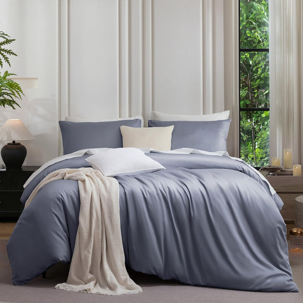MooMee Queen Duvet Cover Set 100% Extra Long Staple Cotton Cooling Bedding