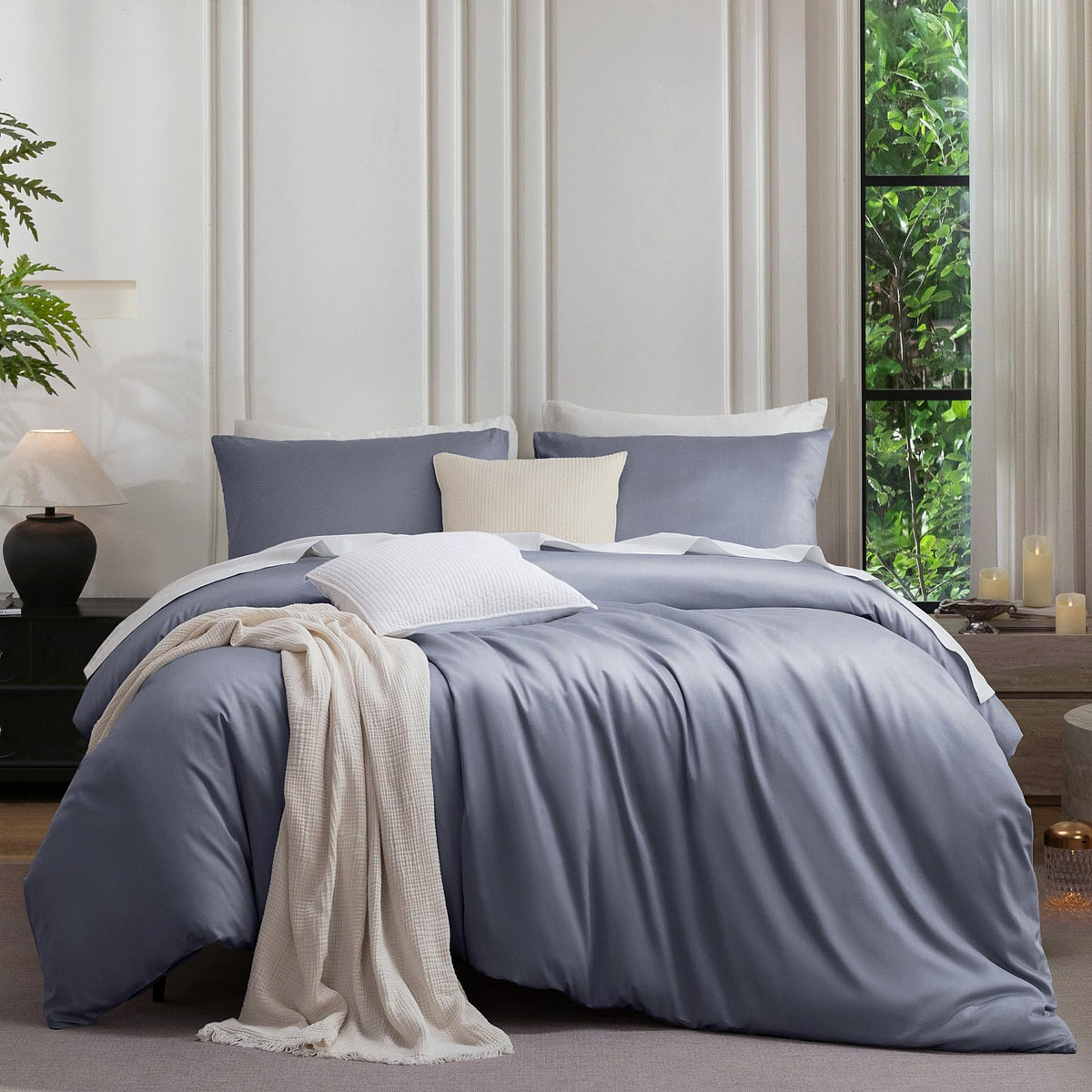 MooMee Queen Duvet Cover Set 100% Extra Long Staple Cotton Cooling Bedding