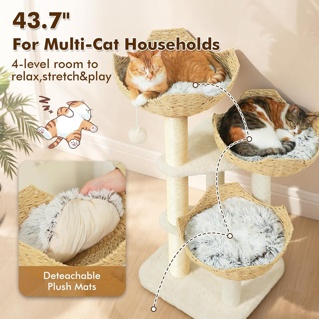 PAWZ Road Modern Cat Tree with Baskets, 44" Cat Tower for Indoor Cats,White
