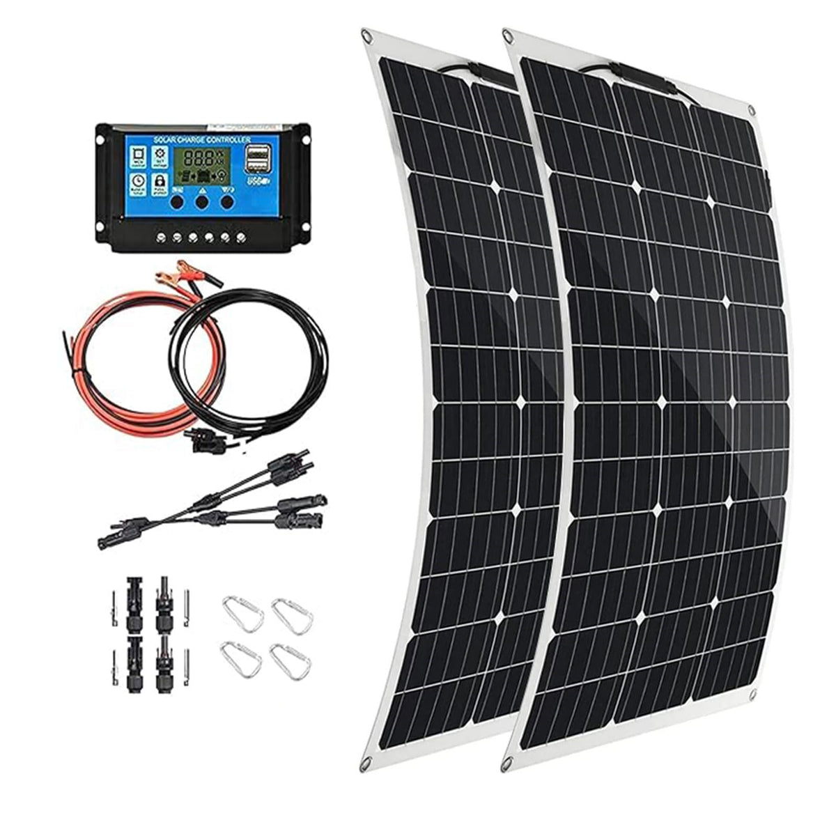 Flexible Solar Panel 100W*2 Solar Panels 200 Watt 12V 23.5-25.5% High-Efficiency, 260° Ultra Lightweight Solars Panels for Marine RV Cabin Van Car Boat Camping Curve Surfaces