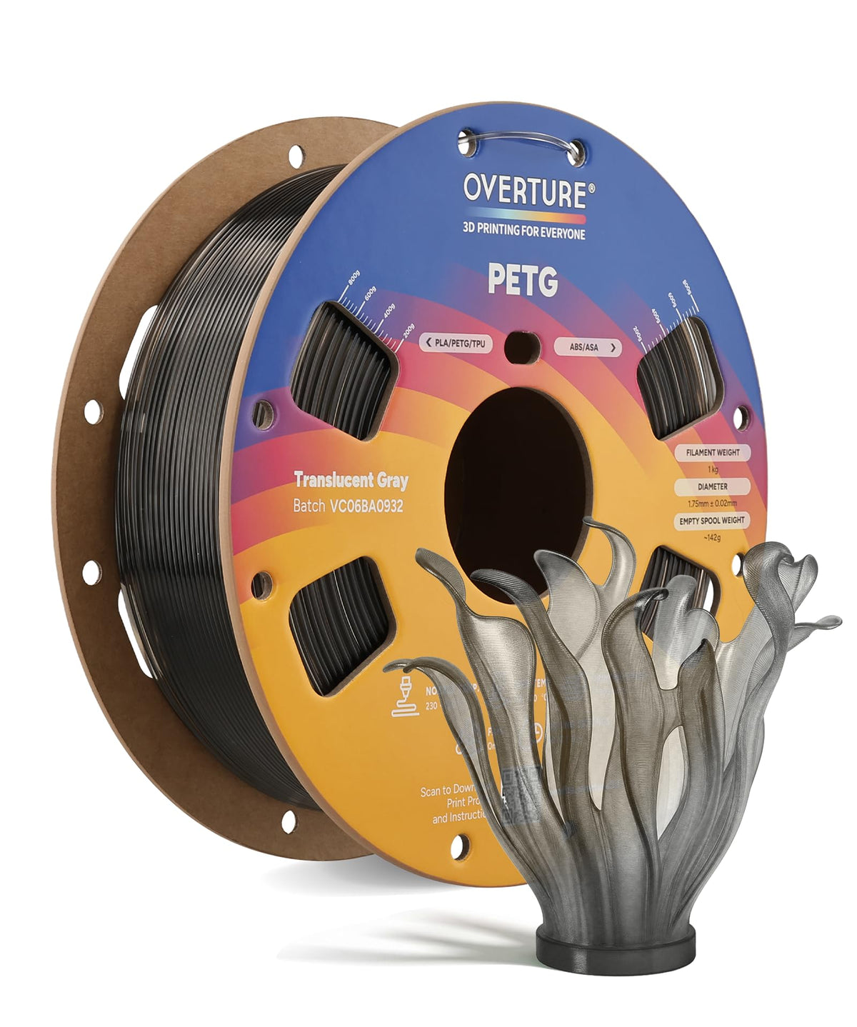OVERTURE 10KG Bundle High Speed PETG Filament 1.75mm, 3D Printer Filament
