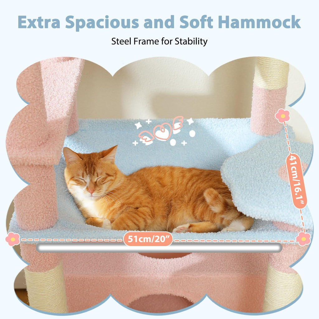 PAWZ Road Flower Cat Tree 72" Cat Tower with Condos&Hammock for Large Cats