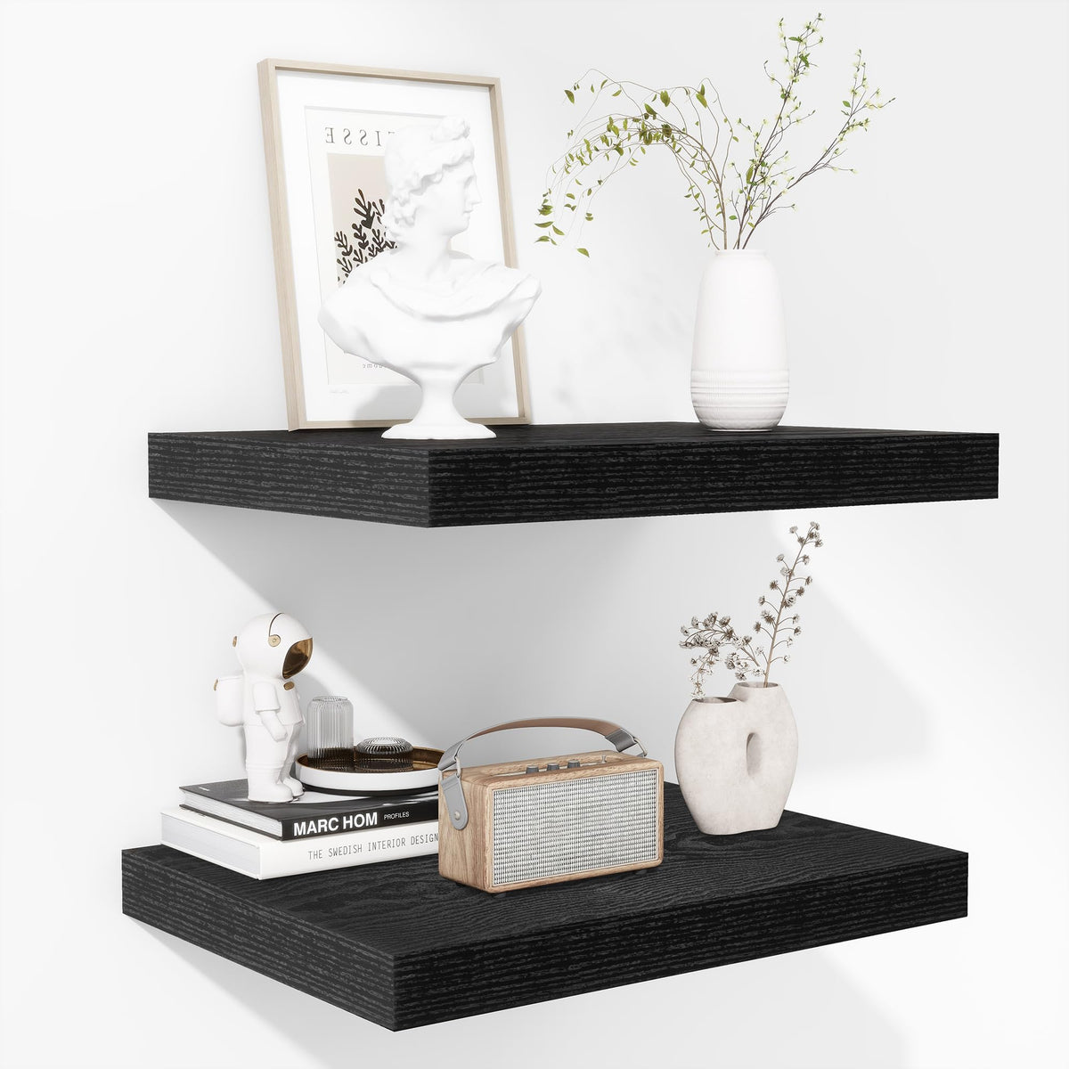 Fun Memories Floating Shelves - 2 Pack 12 Inch Rustic Wooden Wall Shelves - Extra Deeper & Thicker Wall Mounted Storage Shelf for Living Room, Kitchen, Farmhouse - 36" W x 12" D x 1.8" H - Brown