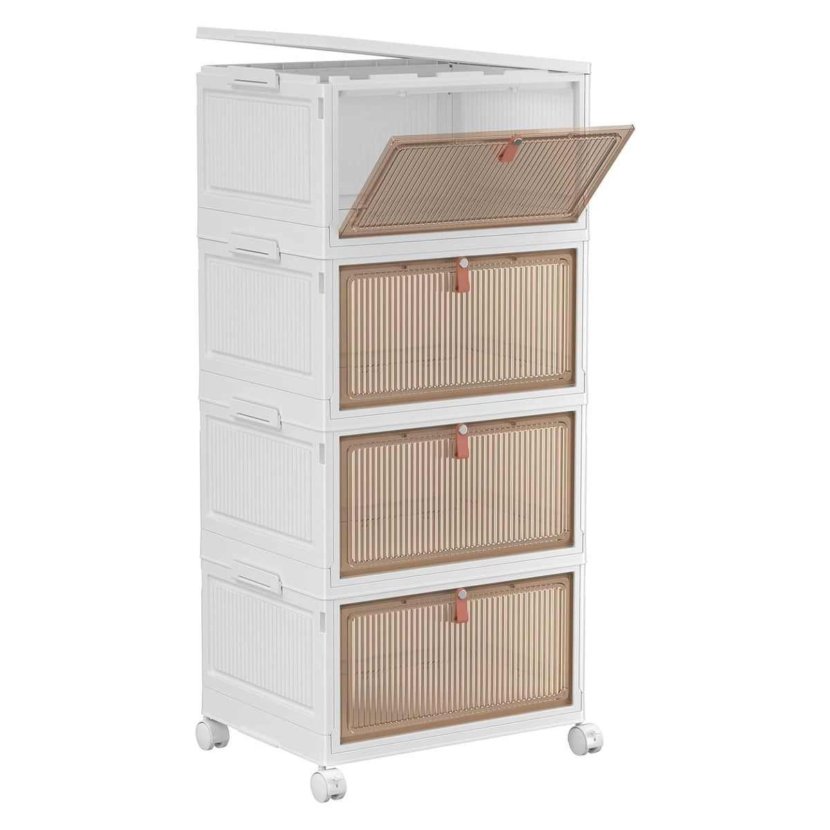 YFXCVSL 4 Tier Plastic Storage Bins with Lid 102QT, Stackable Storage Containers with Wheels, Folding Storage Boxes, Stackable Storage Bins, Organizers and Storage for Living Room