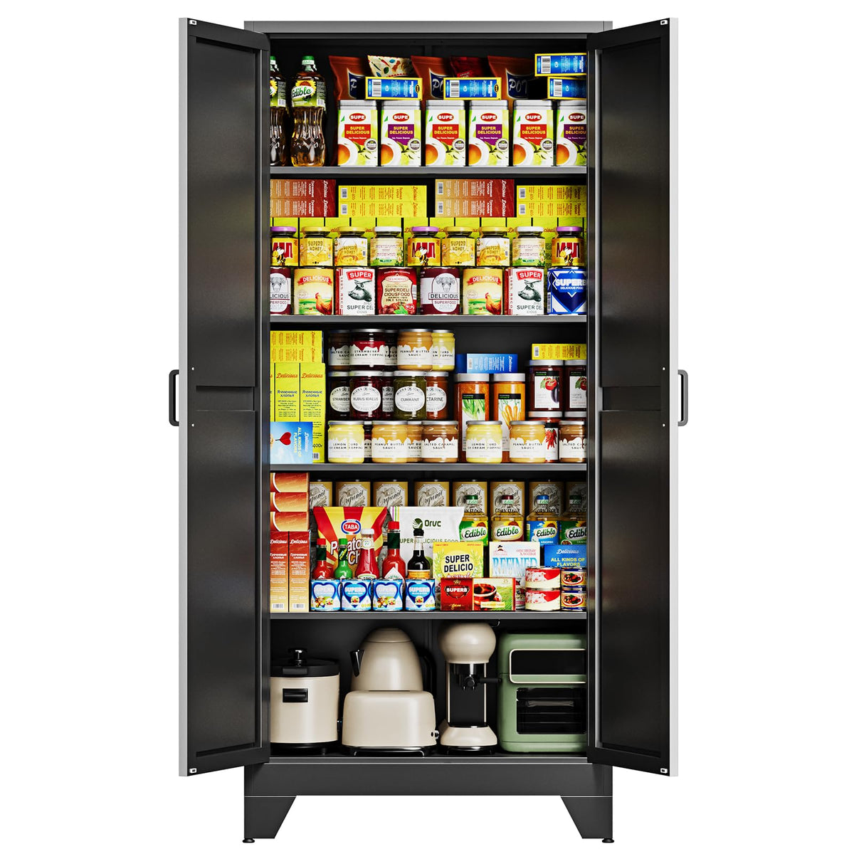 Letaya Metal Garage Storage Cabinets with Wheels,Steel Tool Cabinets Lock Door and Adjustable Shelves for Home,Office,Warehouse Organisieren (Black, 74.41" H)