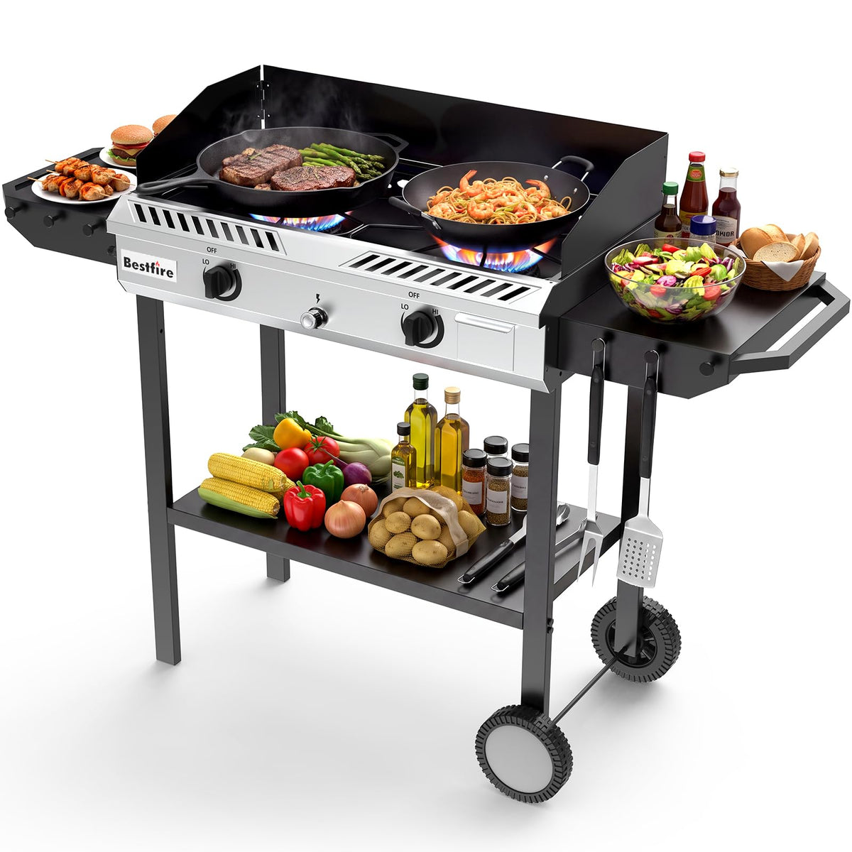 BESTFIRE High Pressure 240k BTU 2 Burner Outdoor Propane Gas Stove