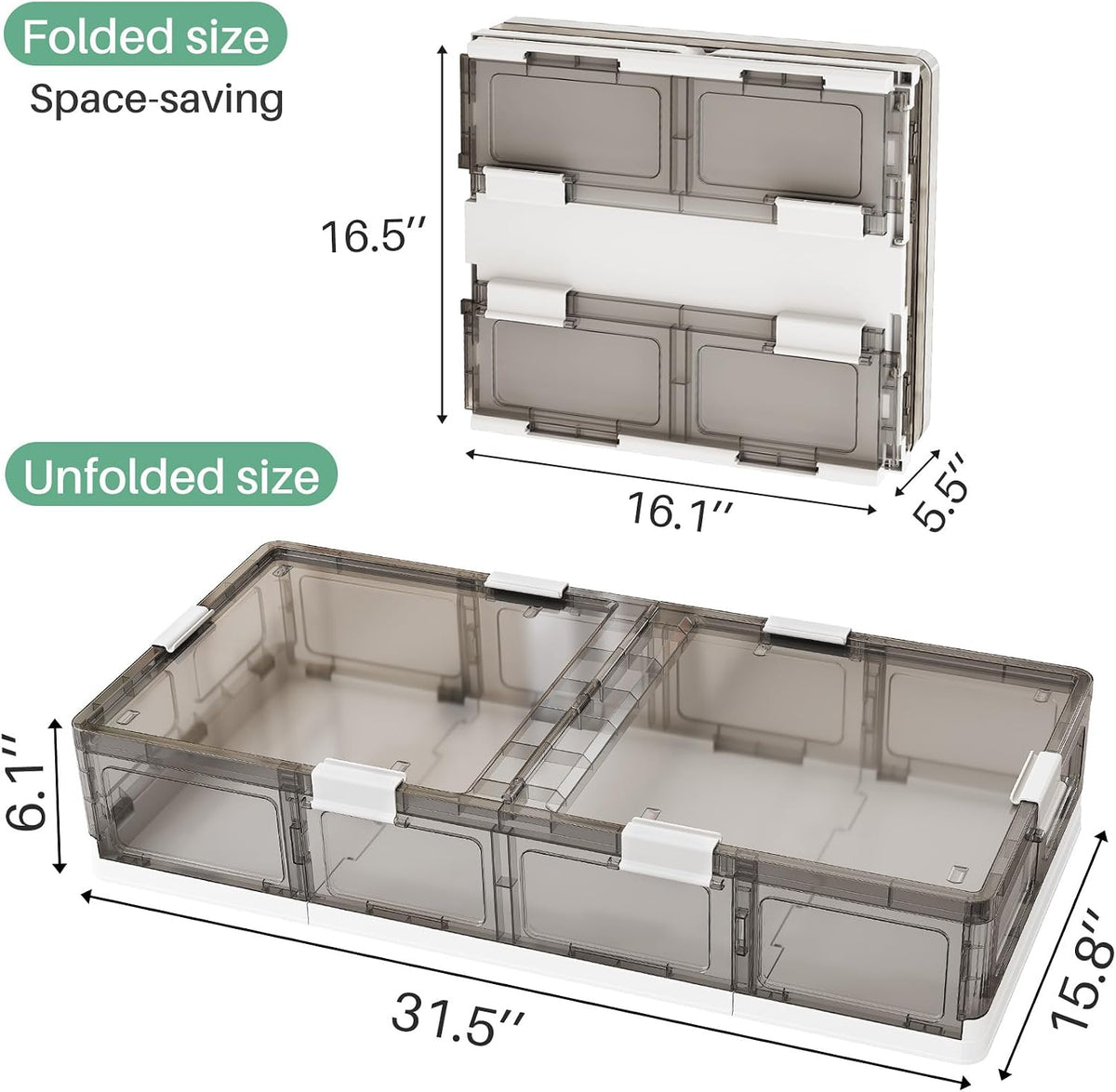 Kitstorack Plastic Under Bed Storage Containers,2 Pack Underbed Storage with Wheels,Foldable and Stackable Under Bed Organizer,Moisture and Dust-proof Storage Boxes for Clothes Shoes,13.6 Gal