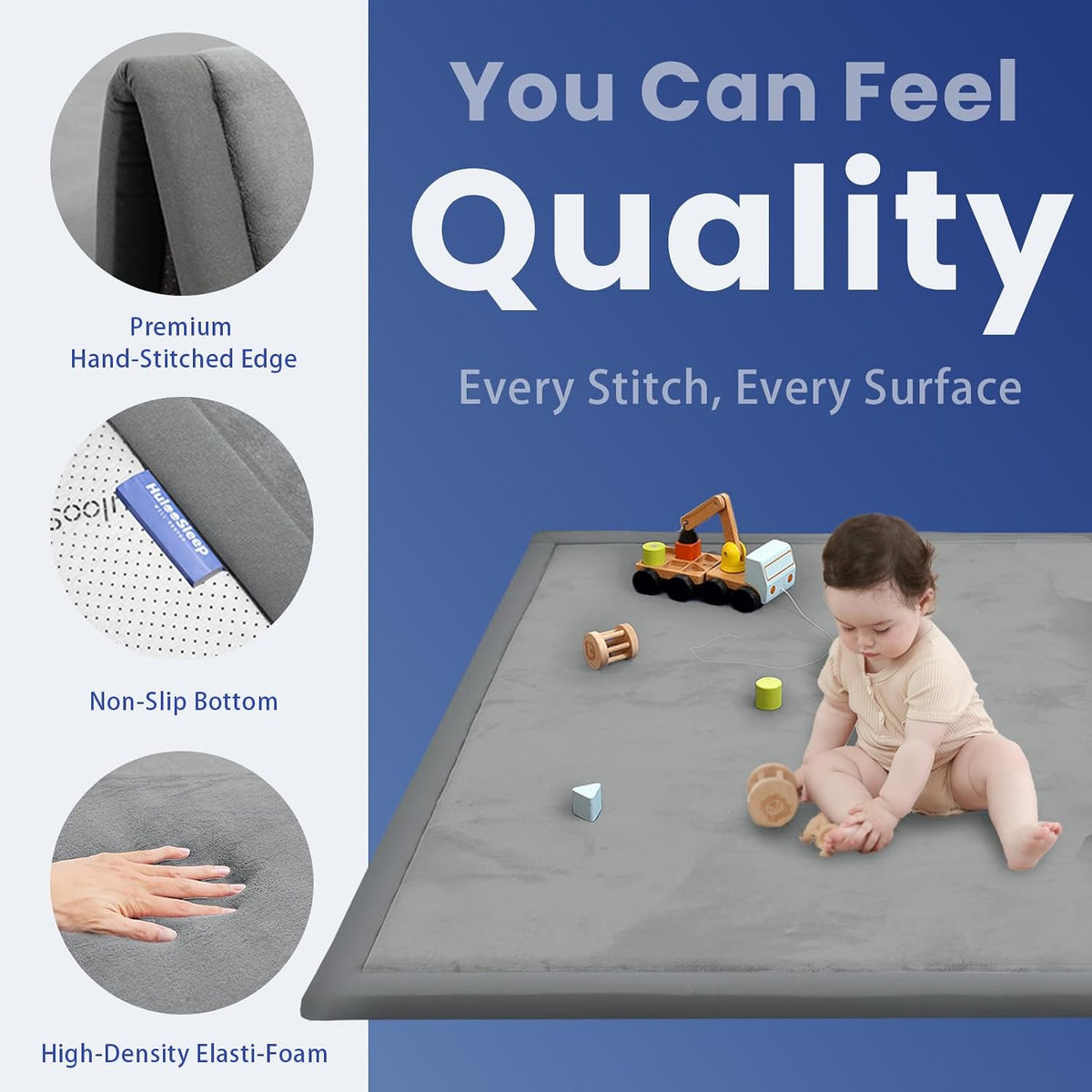 Huloo Sleep Large 1.3" Thick Baby Play Mat for Floor, 79"×59"(Dark Gray)