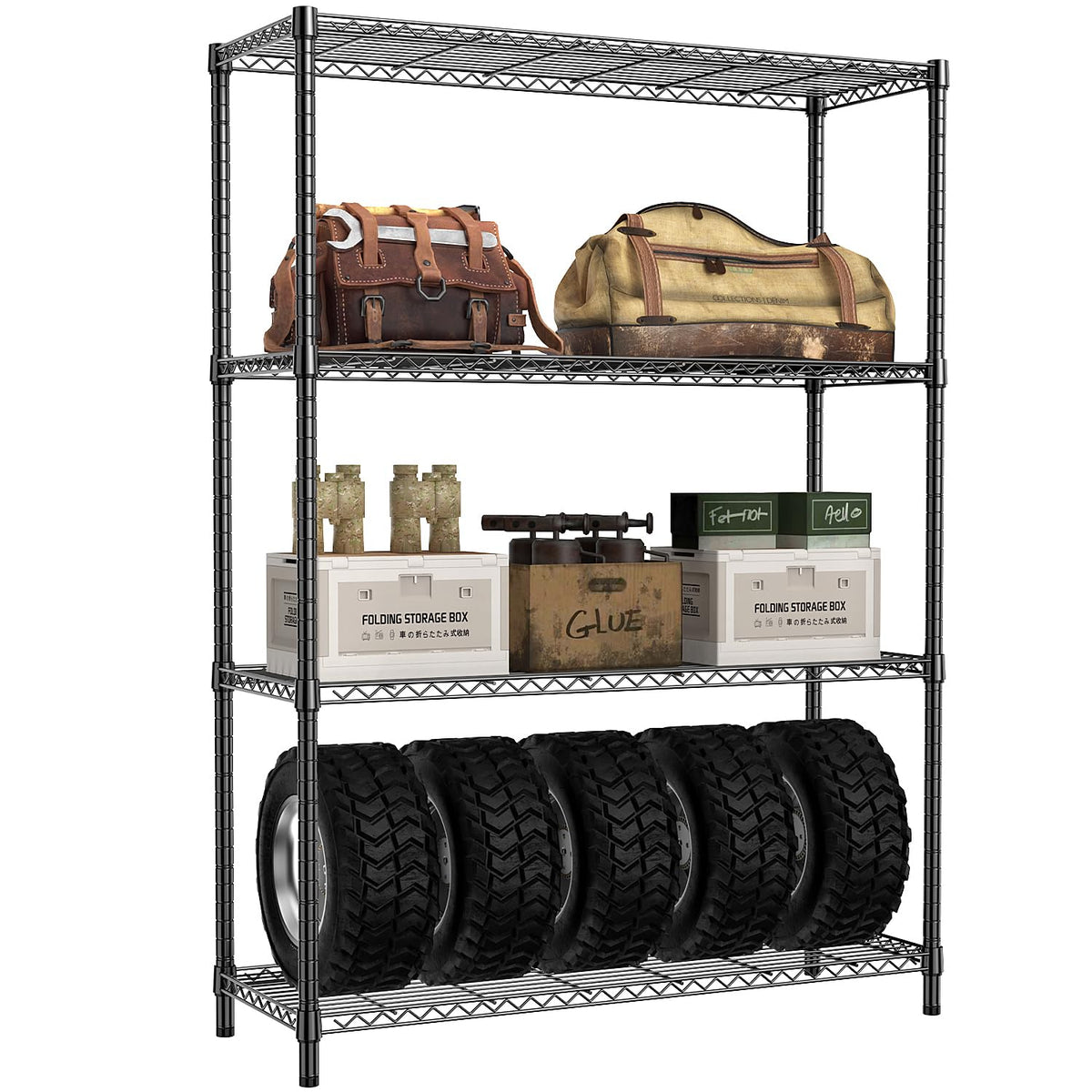 IZEUK 5-Tier Adjustable Heavy Duty Steel Wire Shelving Unit with Wheels, Storage Rack Organizer for Garage, Kitchen, Office, Laundry, Basement (Black, 17.7" D x 47.2" W x 76.7" H, 1750 lbs Capacity)
