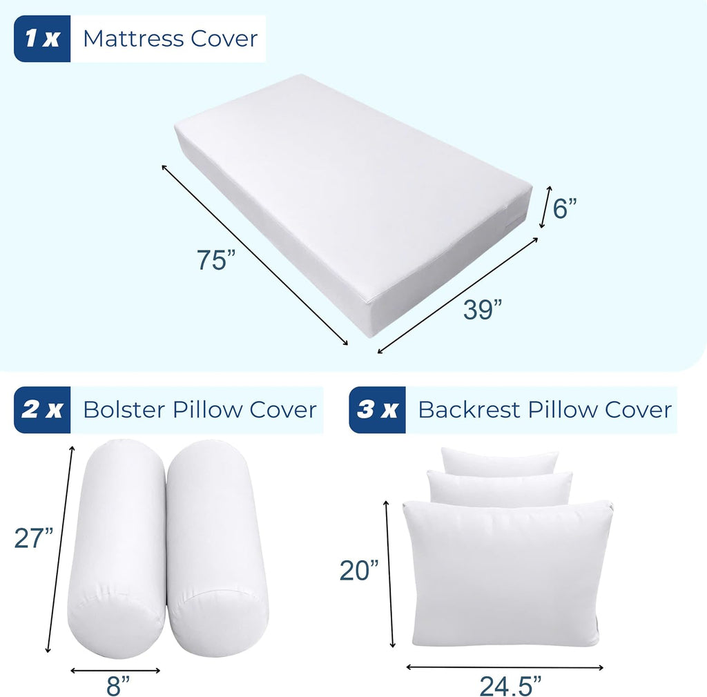 Prolinemax Style 3 - Mattress & Pillow Bolster Cushion for Outdoor Indoor Daybed Porch Swing Bed Piped Trim Twin Size AD002 | Covers ONLY |