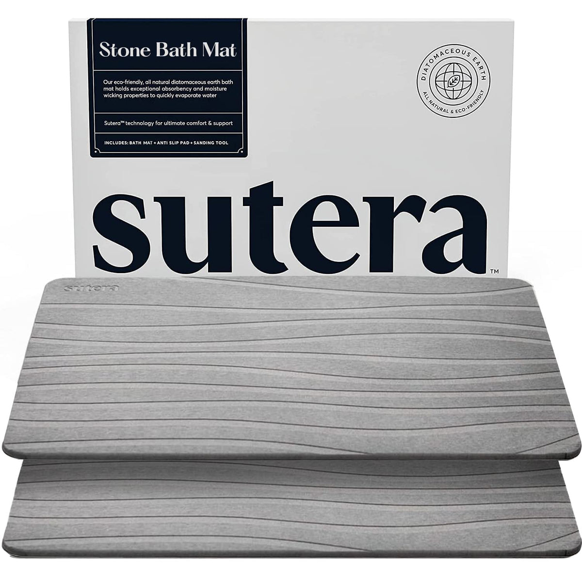 Stone Bath Mat for Bathroom, Dries in Seconds - Diatomaceous Earth, Gray