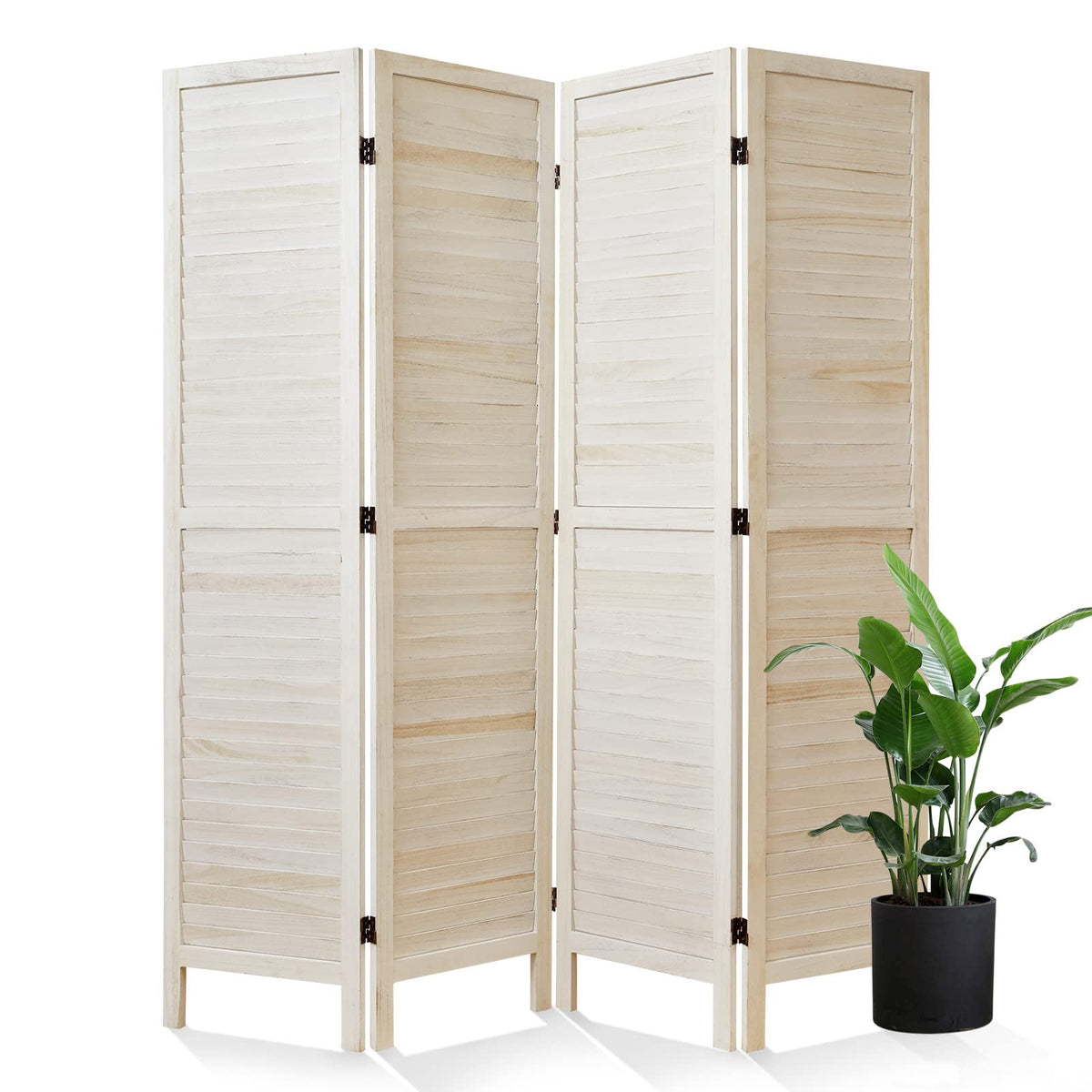 Room Dividers and Folding Privacy Screens, Wood Louvered Separators Divider Wall for Home Office Bedroom - 4 Panels, 63 * 67inch (Brown)