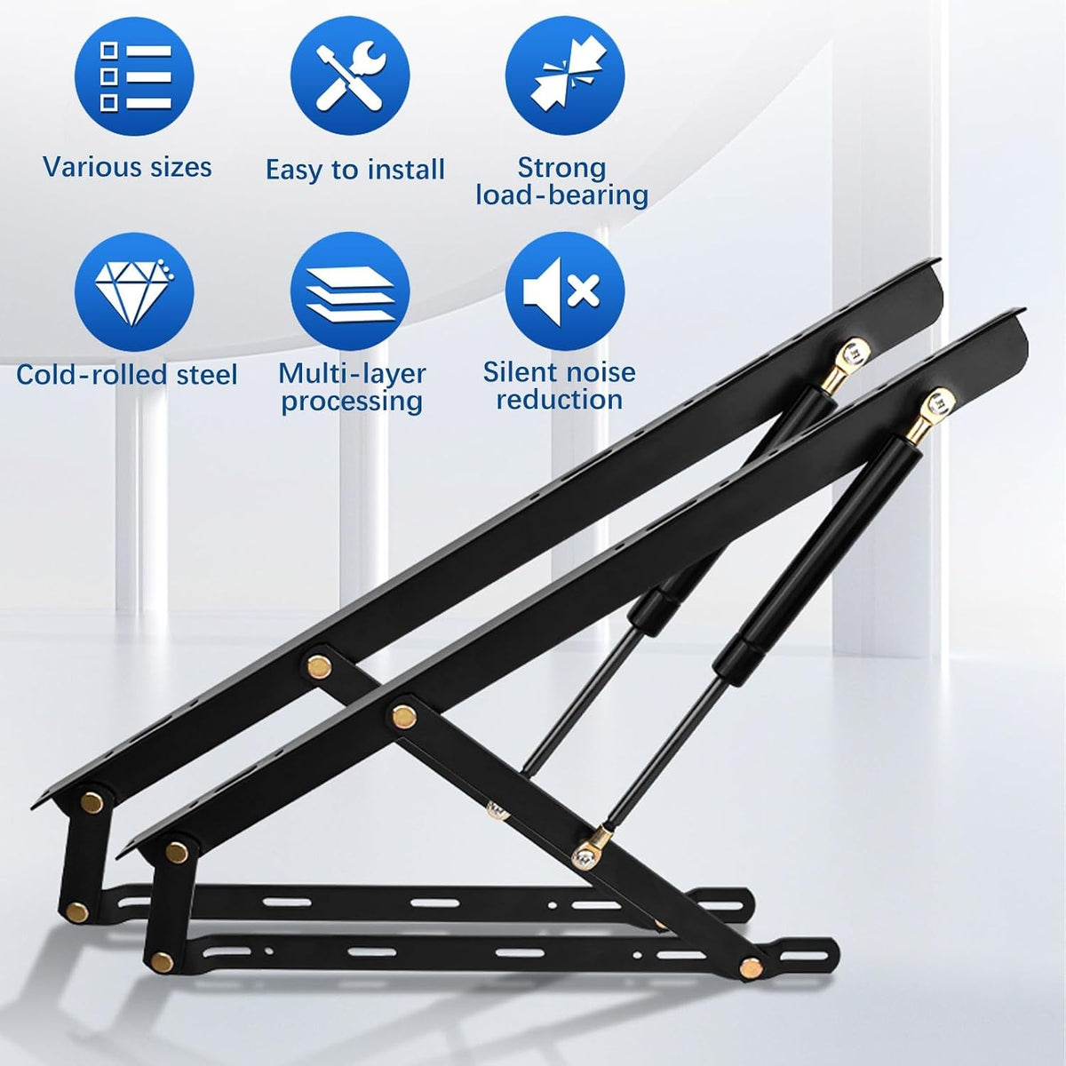 1 Pair Bed Lift Mechanism Heavy Duty Gas Spring Bed Storage Lift Kit, Hydraulic Pneumatic Rod Folding Lift For Bed Gas Spring Bed Storage Lift Kit, Folding Bed Accessories, 62-150cm(Black,1200mm)