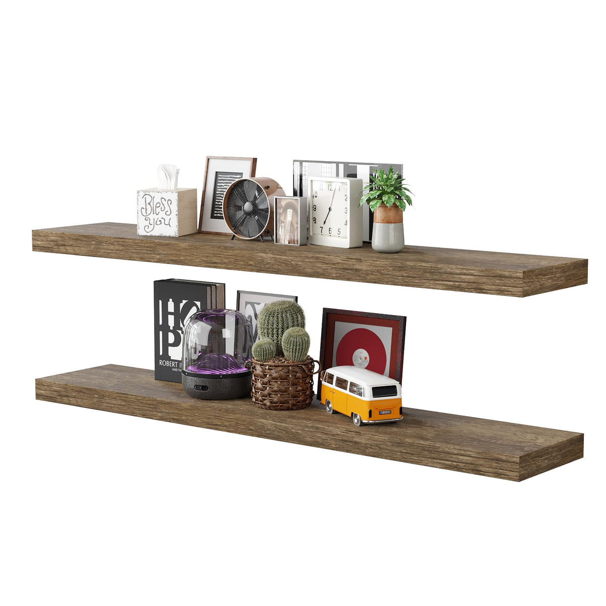 BAMEOS 47in Floating Shelves, Black Wall Mounted Wooden Shelves with Invisible Brackets Set of 2