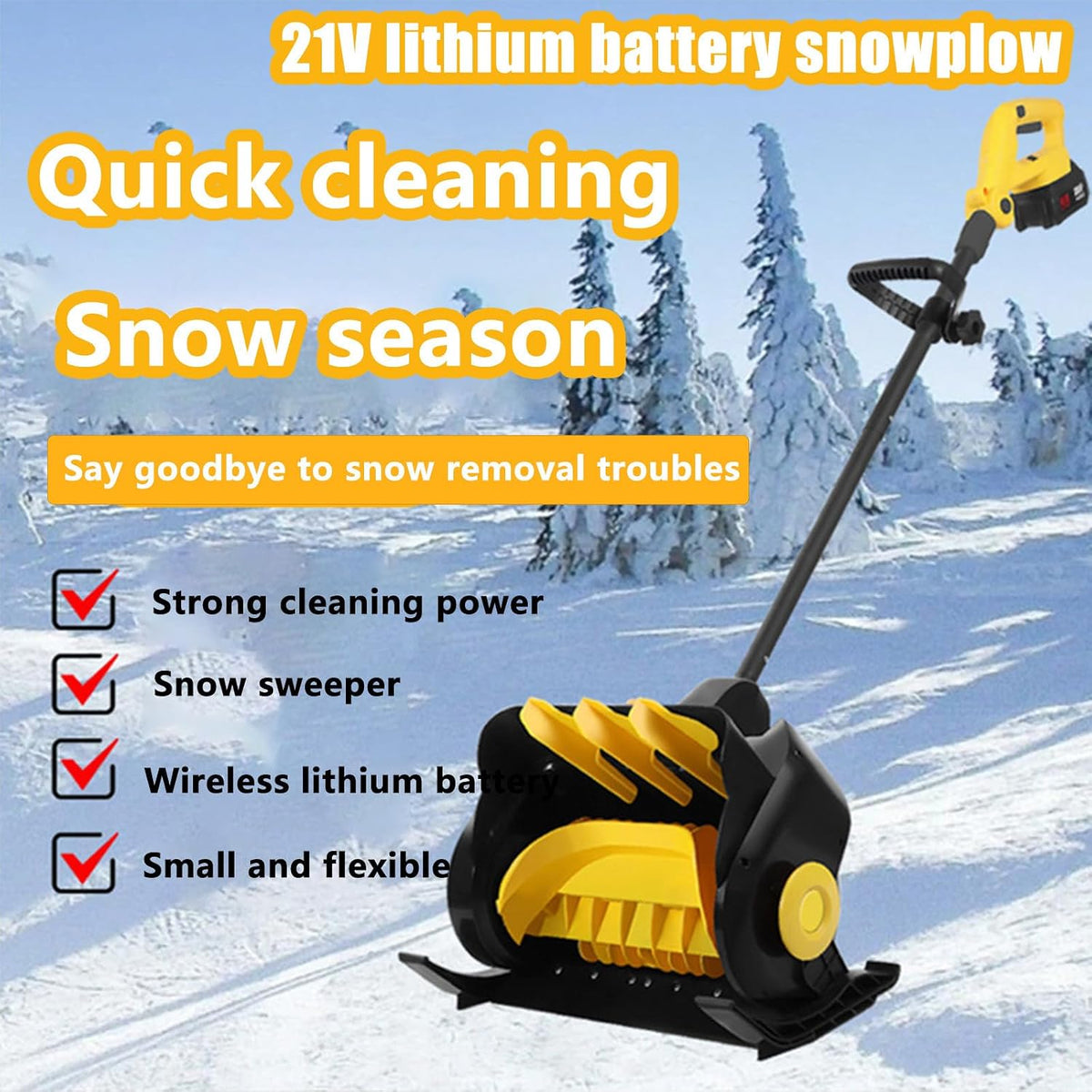 Cordless Snow Shovel, 21V | 4-Ah Cordless Snow Blower, Battery Snow Blower with Directional Plate & Adjustable Front Handle (4-Ah Battery & Quick Charger Included),2xbattery