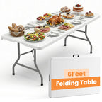 2 Pack Folding Tables 6FT Plastic Utility Foldable Tables, Black