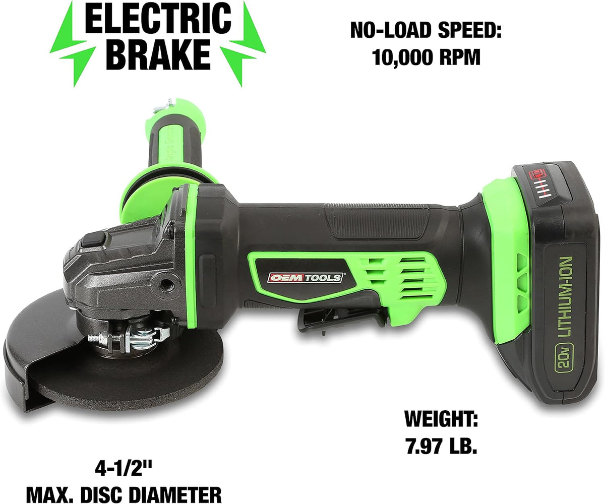 OEMTOOLS 24492 20V Max Lithium-Ion Cordless Angle Grinder with Disc, Grinders Power Tools with Angle Grinder Attachments, Concrete Grinder, 4 1/2 Grinder