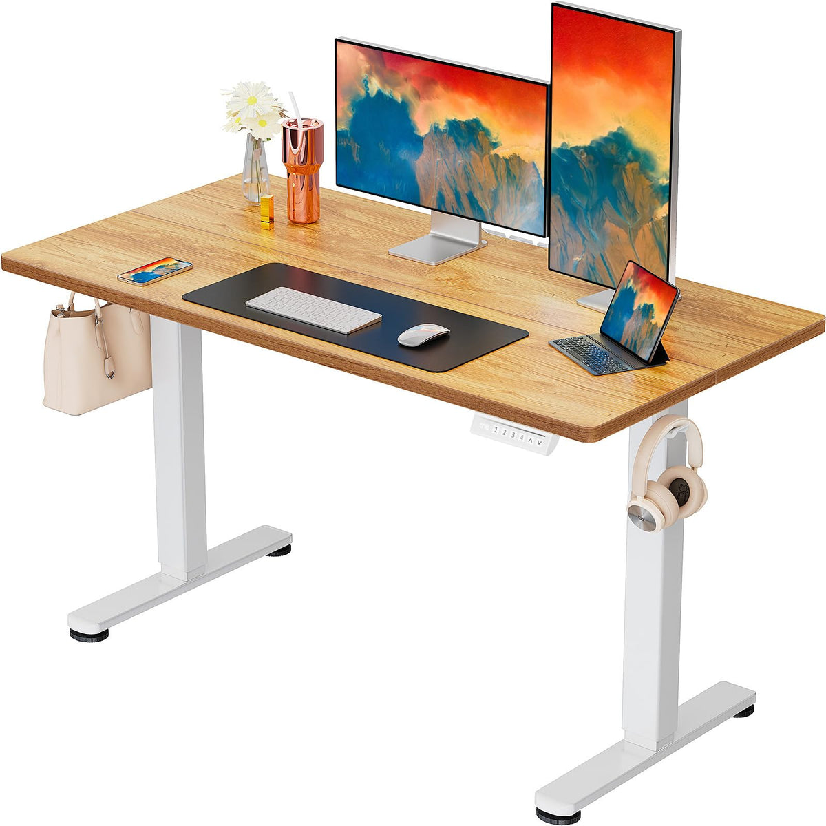 ErGear Height Adjustable Electric Standing Desk, 48 x 24 Inches Sit Stand up Desk, Memory Computer Home Office Desk, Vintage Brown