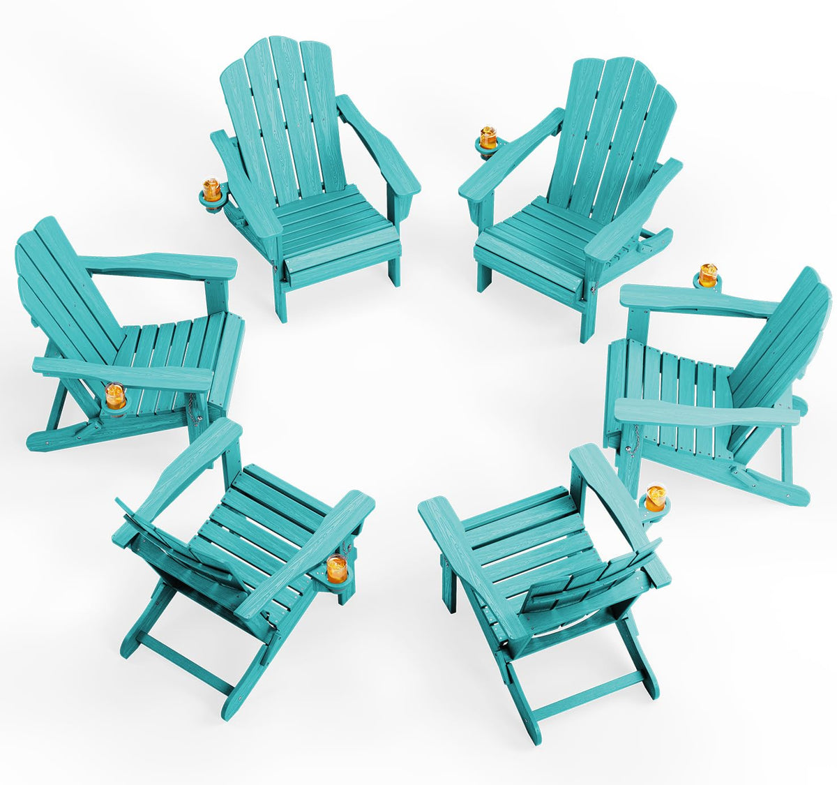 KINGYES Folding Adirondack Chair Set of 4 with Cup Holder, Navy