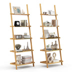 Tangkula 5-Tier Ladder Shelf Bookcase, Bamboo, 72”H, Walnut, 2 Pack