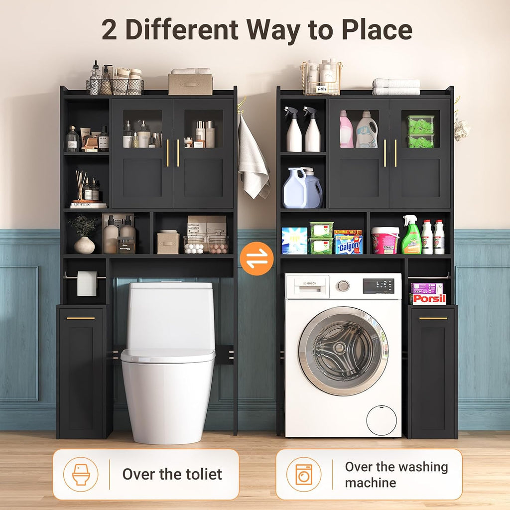 ELYKEN Over The Toilet Storage Cabinet with Pulley & Acrylic Doors, Black