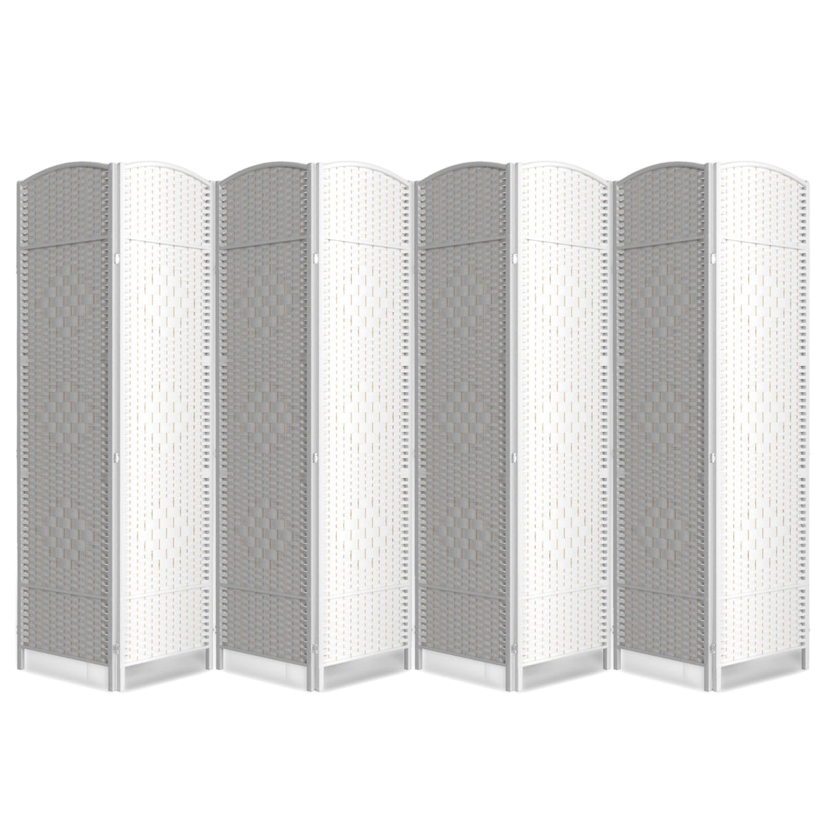 6 Panel Folding Room Divider,Woven Privacy Screen,Light Beige