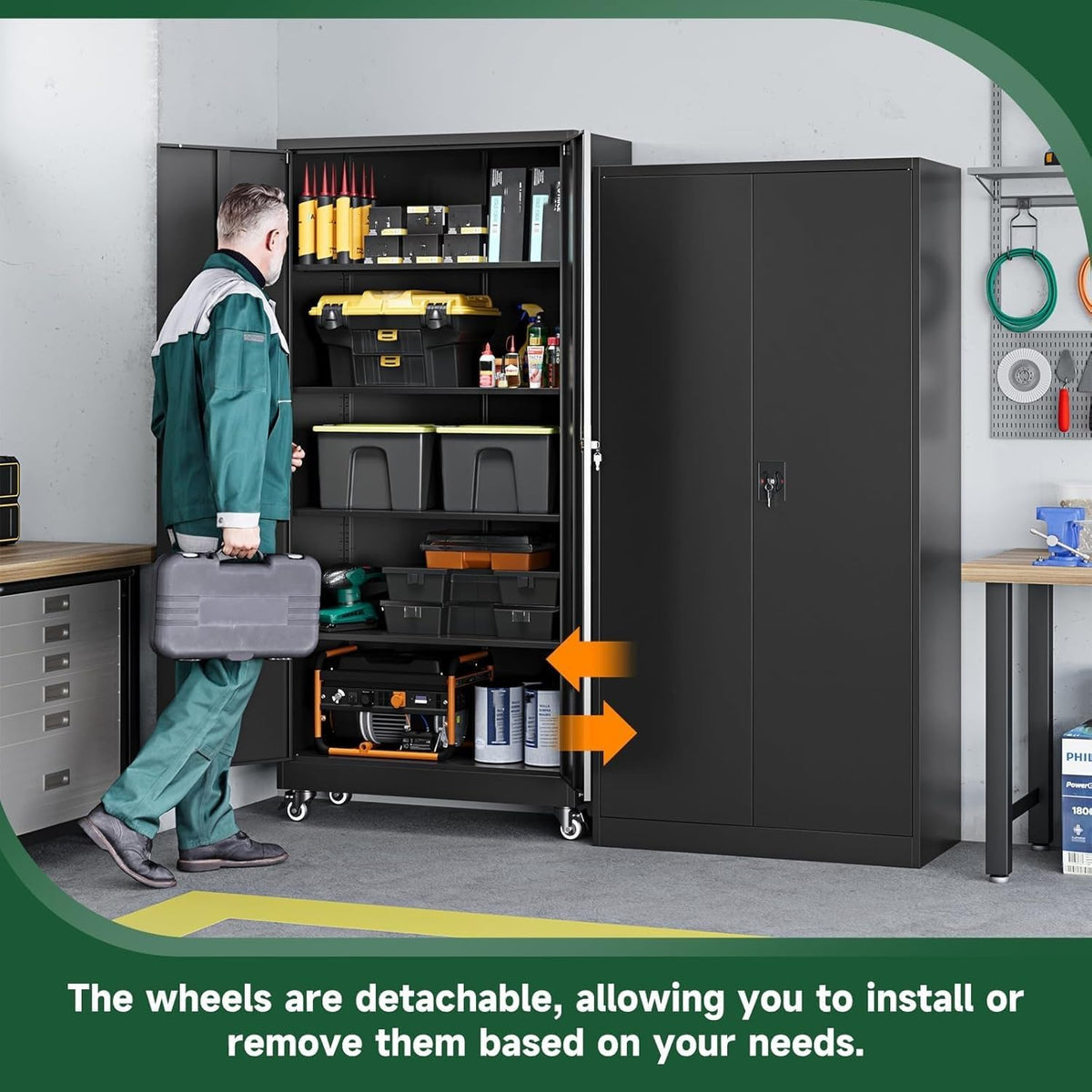 Letaya Metal Garage Storage Cabinets with Wheels,Steel Tool Cabinets Lock Door and Adjustable Shelves for Home,Office,Warehouse Organisieren (Black, 74.41" H)