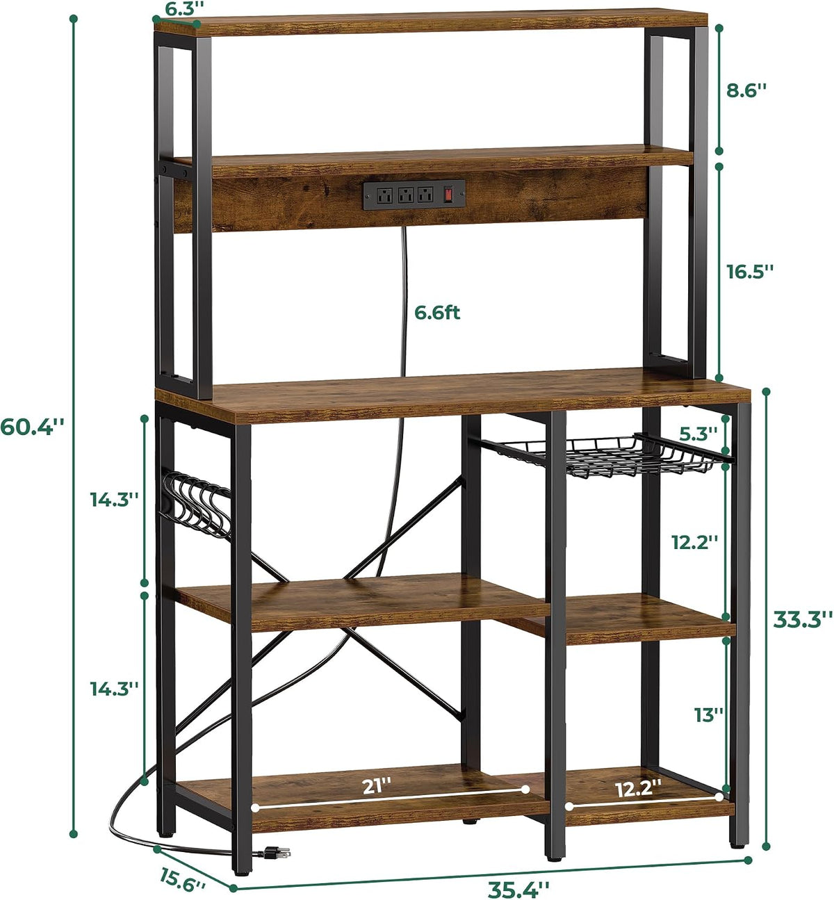 SUPERJARE Bakers Rack with Power Outlet, 35.4 Inches Coffee Bar with Basket