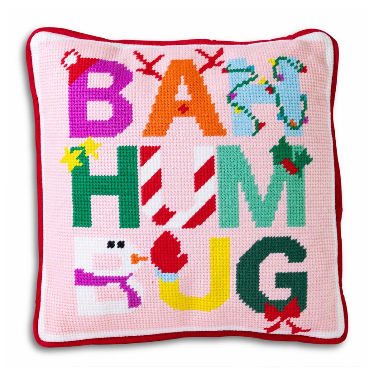 FURBISH Needlepoint Decorative Throw Pillow - Boo - 11"x11" - Small Embroidered Halloween Pillow for Living Room, Couch, Sofa, Chair & Bed - Eclectic Halloween Decor