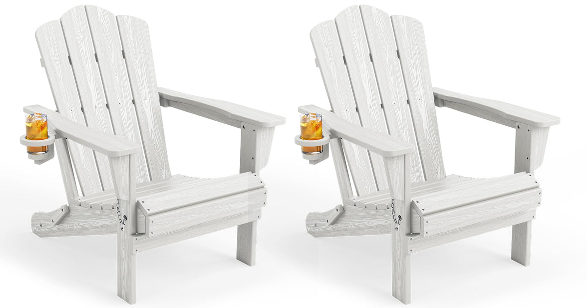 KINGYES Folding Adirondack Chair Set of 4 with Cup Holder, Navy