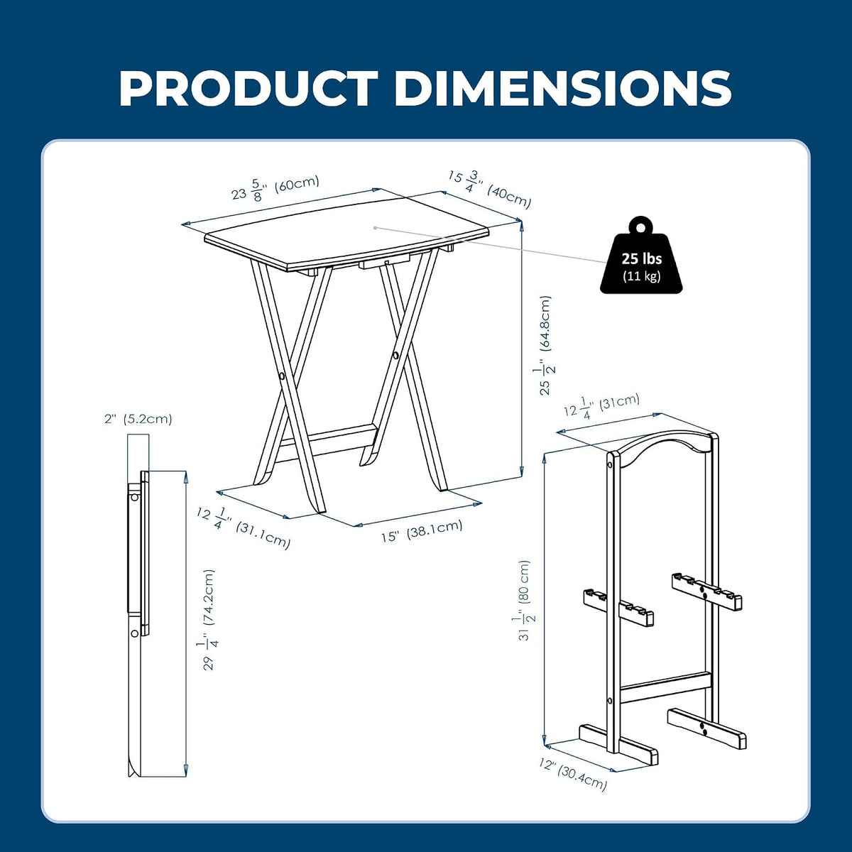 Winsome Dylan Set of 4 Oversized Foldable Snack Tables with Storage Rack