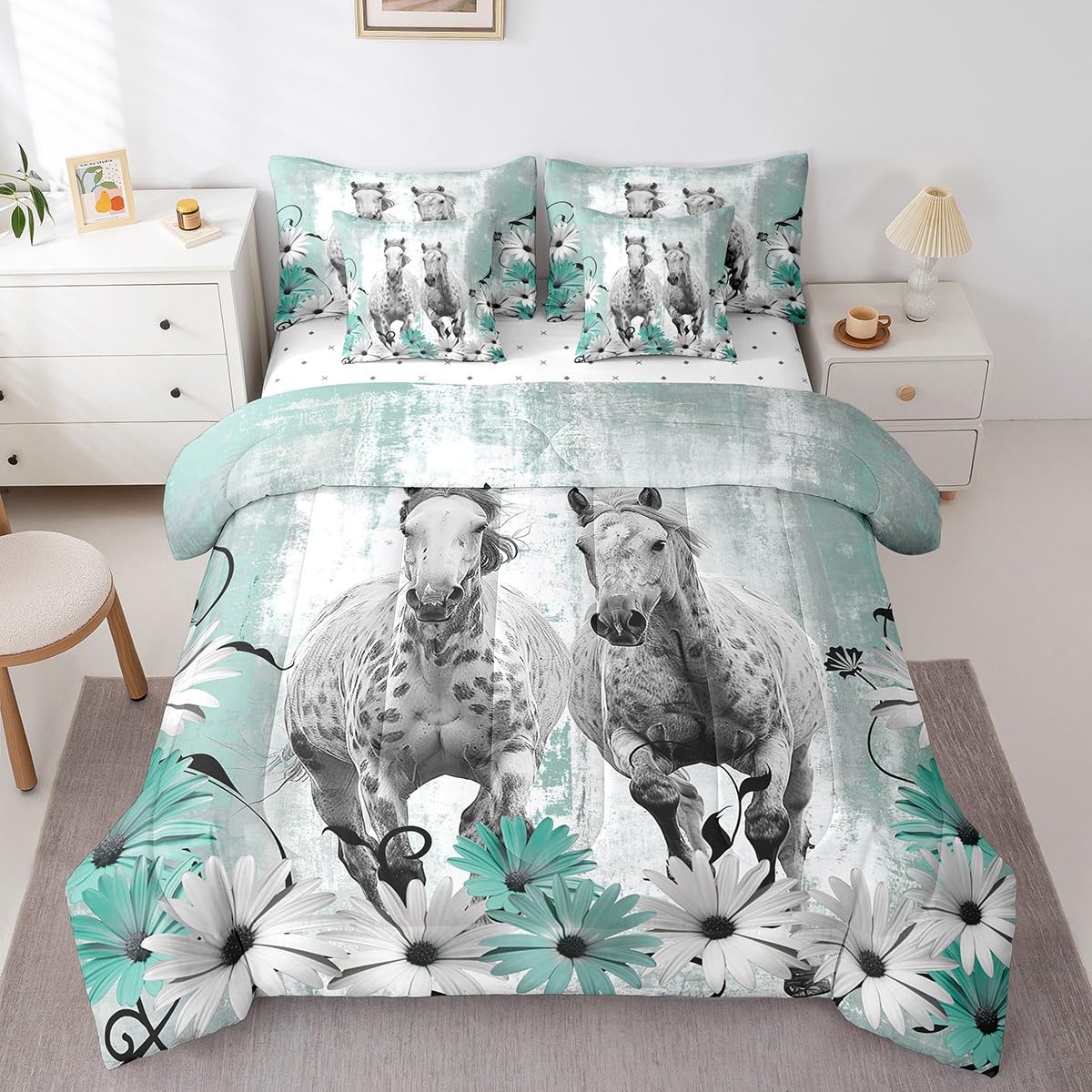 Erosebridal Brown Cow Print King Comforter Set 7 Piece, Simulated Black Cowhide Western Farmhouse Bedding Sets with Sheets, Rustic Highland Cow Skin Bed in a Bag with Fitted Flat Sheet, Pillowcases