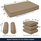 Cottington Lane 6 Piece Outdoor Daybed Cushion Cover Set, Twin Size Fitted 39" x 75" with 6" Deep Fit, Waterproof Indoor Daybed/Porch Swing Bed Mattress & Pillow Bolster Cushion Cover, Taupe