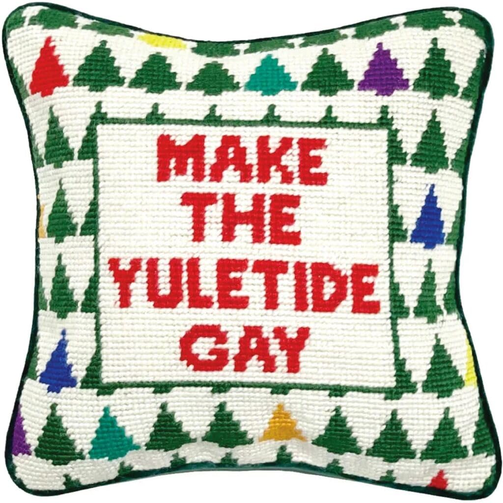 FURBISH Needlepoint Decorative Throw Pillow - Boo - 11"x11" - Small Embroidered Halloween Pillow for Living Room, Couch, Sofa, Chair & Bed - Eclectic Halloween Decor
