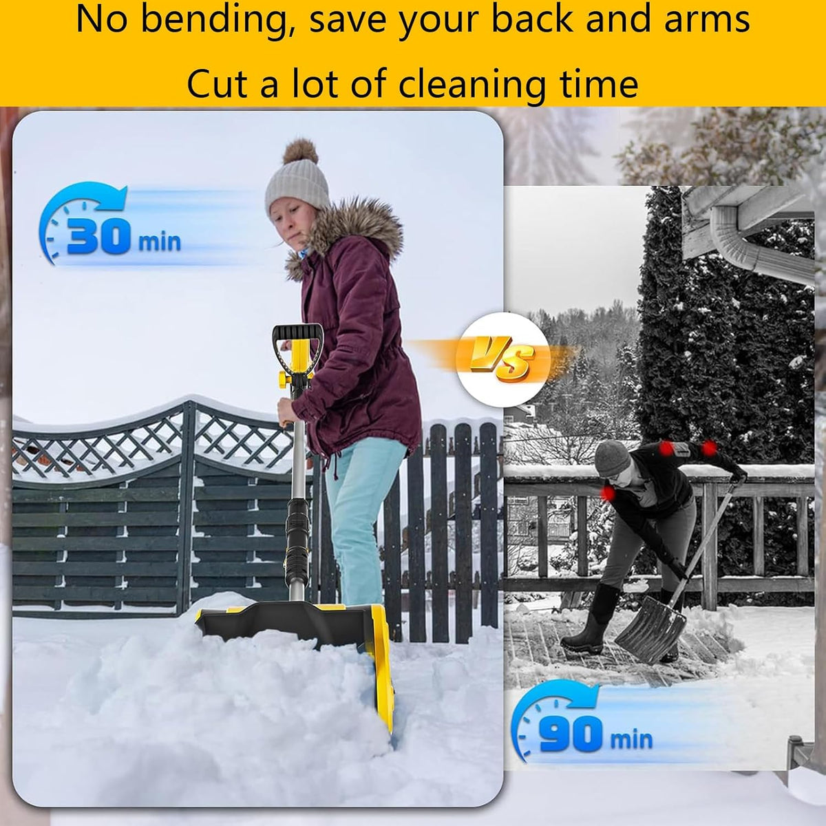 Snow Thrower Power Shovel DC 21V Upgraded Design, Cordless Rechargeable, Lightweight 41cm Width 15cm Depth, 10m Throwing Distance, Electric Snow Shovel
