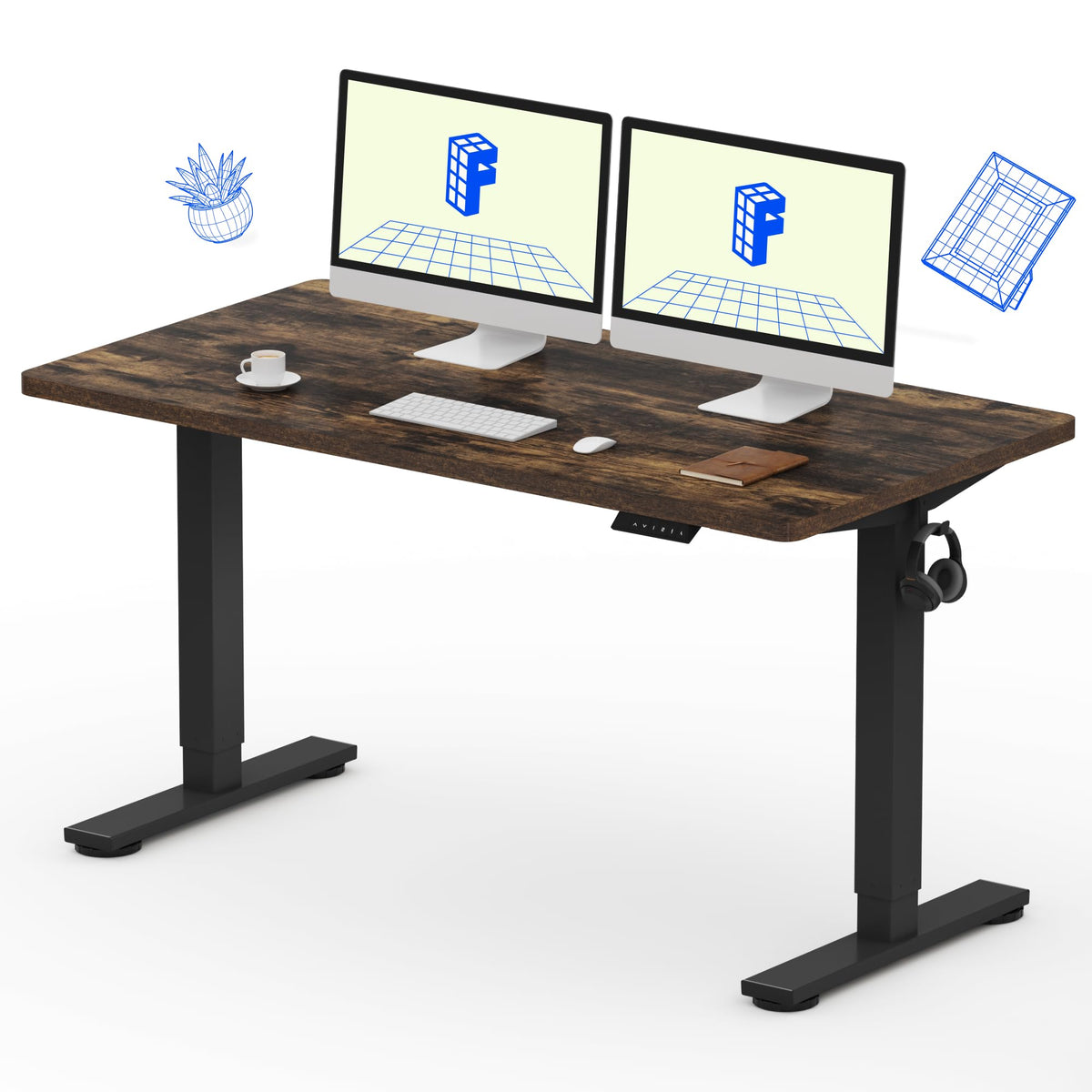 FLEXISPOT EN1 One-Piece Standing Desk, Electric Adjustable with 4 Memory Presets, 176 LBS Capacity, Stable & Quiet, Seamless Desktop for Home Office & Dual Monitors, 48"x24" Black Walnut