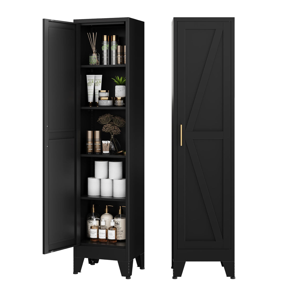 COFaR Home Farmhouse Storage Cabinet with 2 Barn Door, 61" H Metal Cabinet