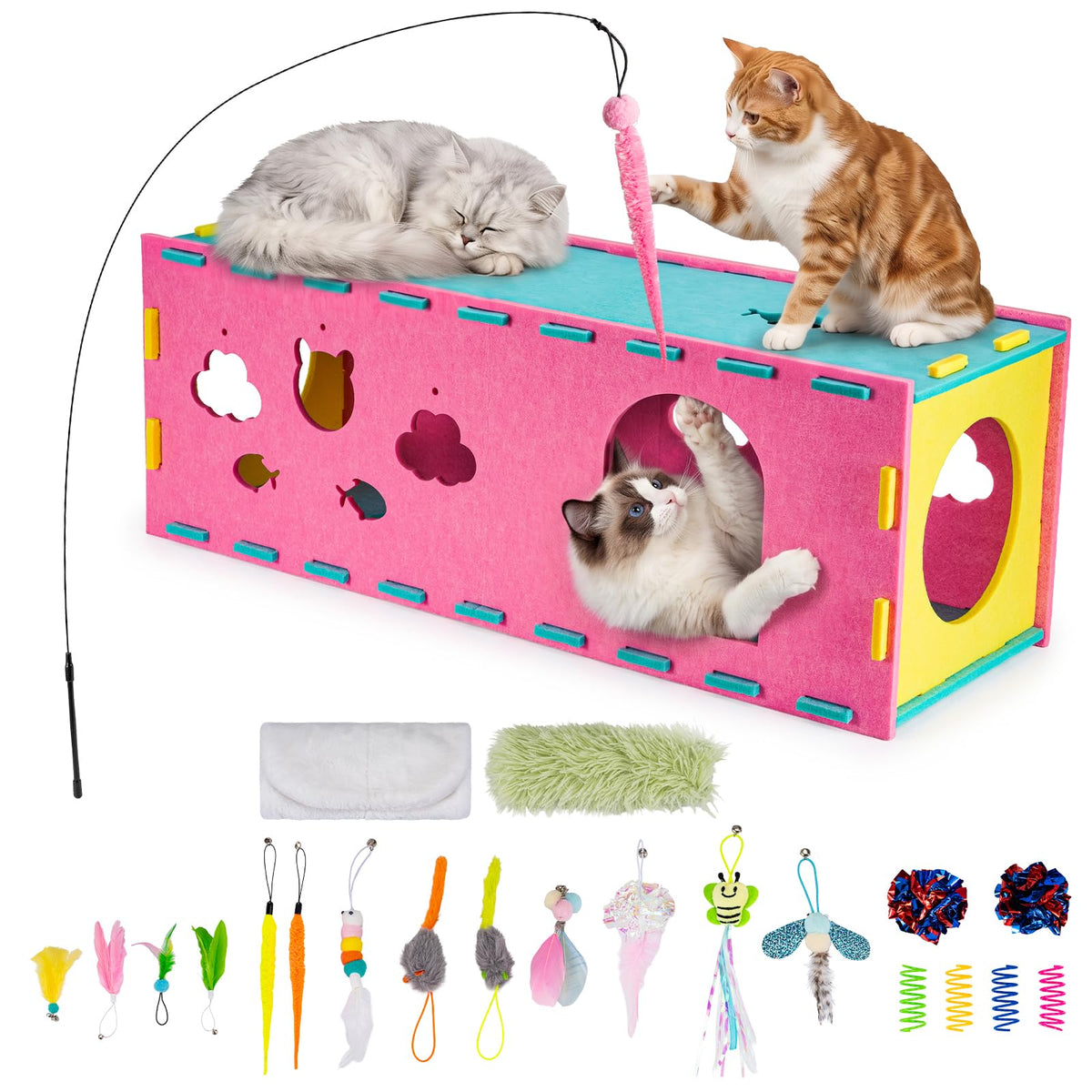 AsFrost 33inch Interactive Cat Toy Feather Toys Playhouse for Indoor Cats