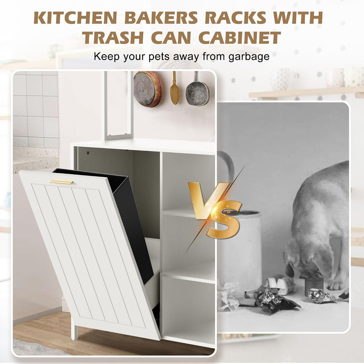 Kitchen Bakers Rack with Power Outlet, Microwave Oven Organizer