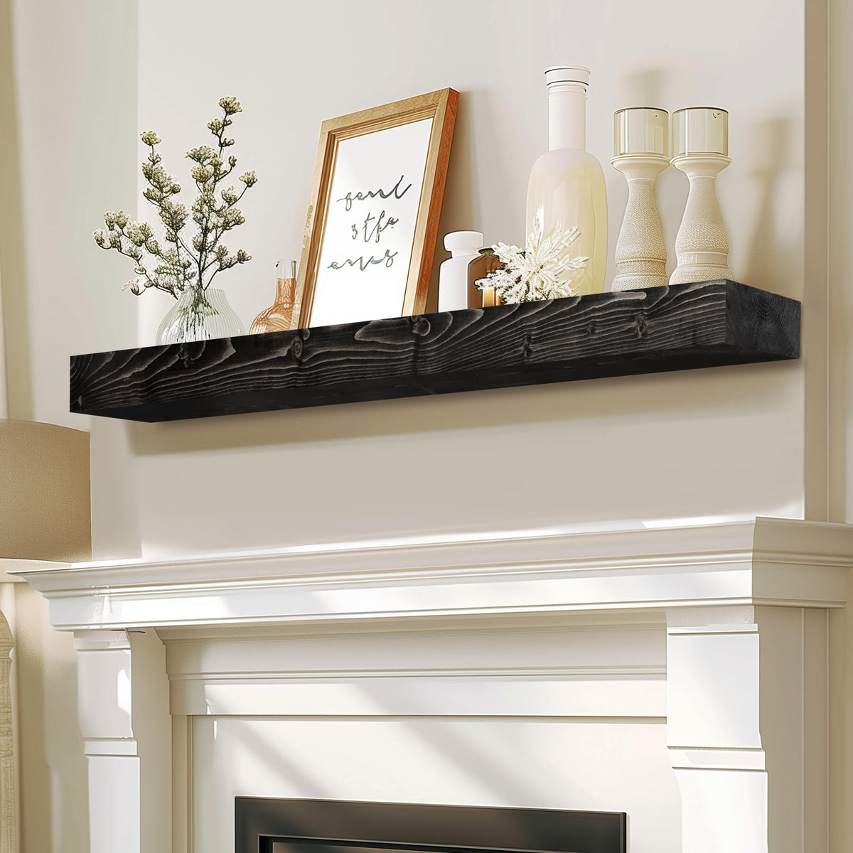 60x8x3in Rustic Fireplace Mantel Pine Wood, Weathered Brown