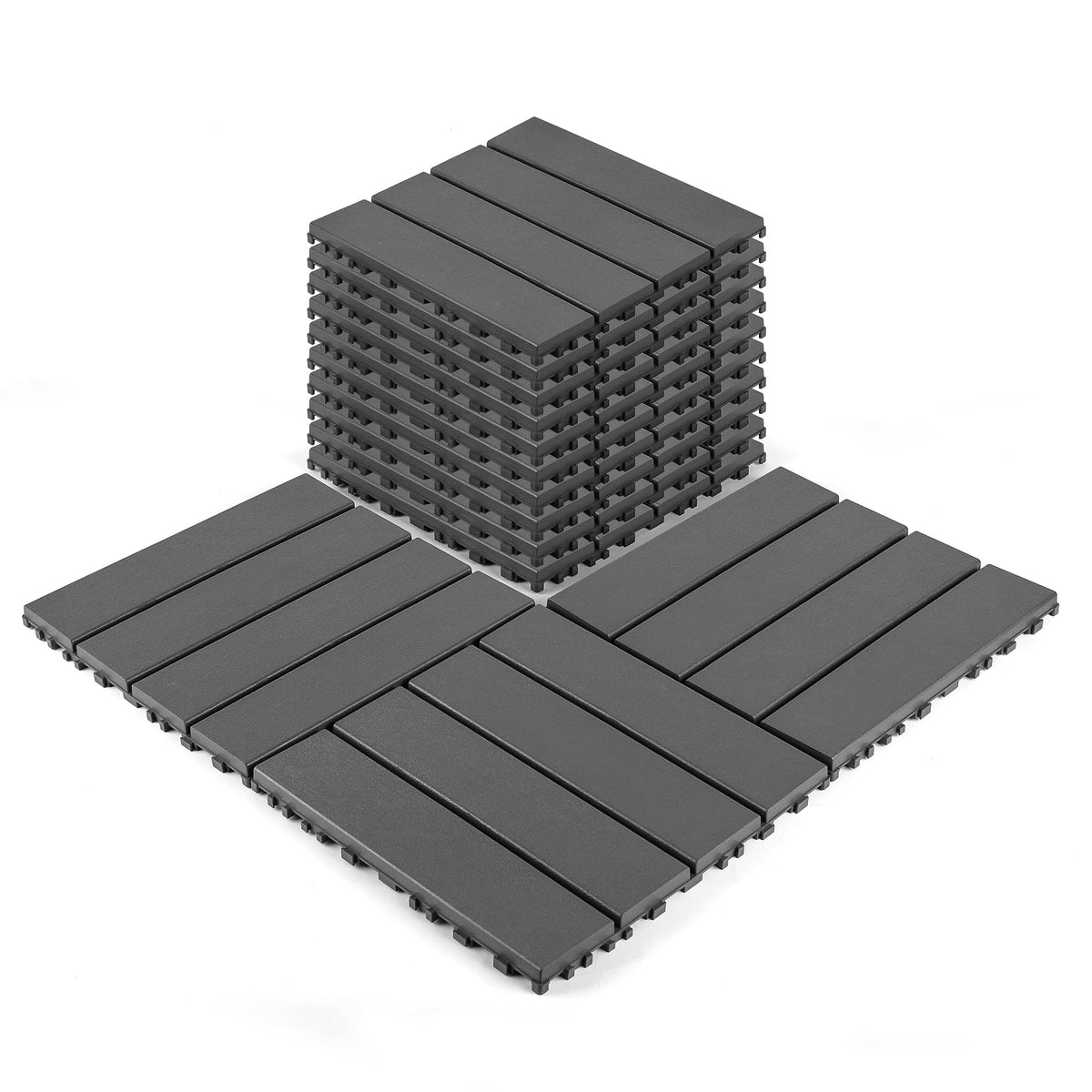 Deck Tiles for Outdoor, Plastic Outdoor Flooring Tiles, Kitchen Non Slip Polypropylene Interlocking Flooring Tile Waterproof for Balcony and Patio, 44 Pack, 12"x12" Square, All Weather Use, Brown