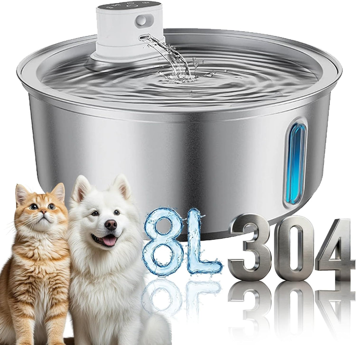 Selene Dog Water Fountain, Pet Water Fountain Stainless Steel, Large-Capacity Smart Cat Water Fountain with Sensor