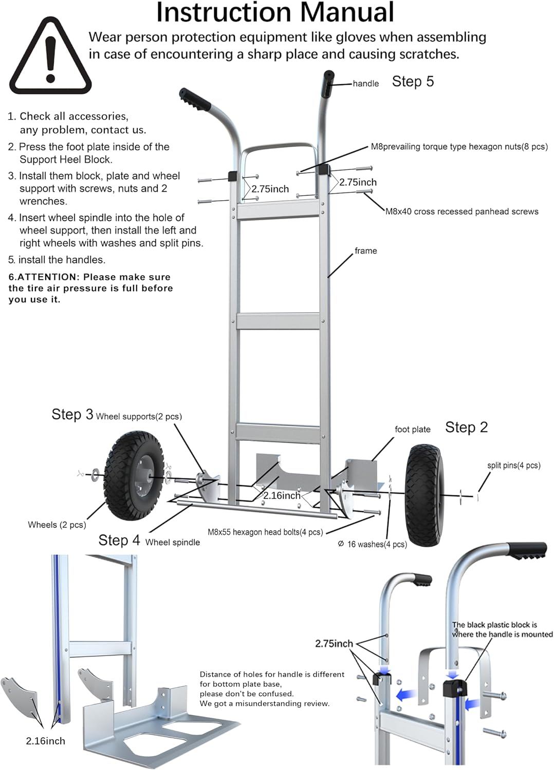 Suzhi Hand Truck Dolly Cart Heavy Duty/with 2 Wheels,600 Lbs Load, 2 Straps for Moving Furniture/Appliance/Carton/Warehouse/Office