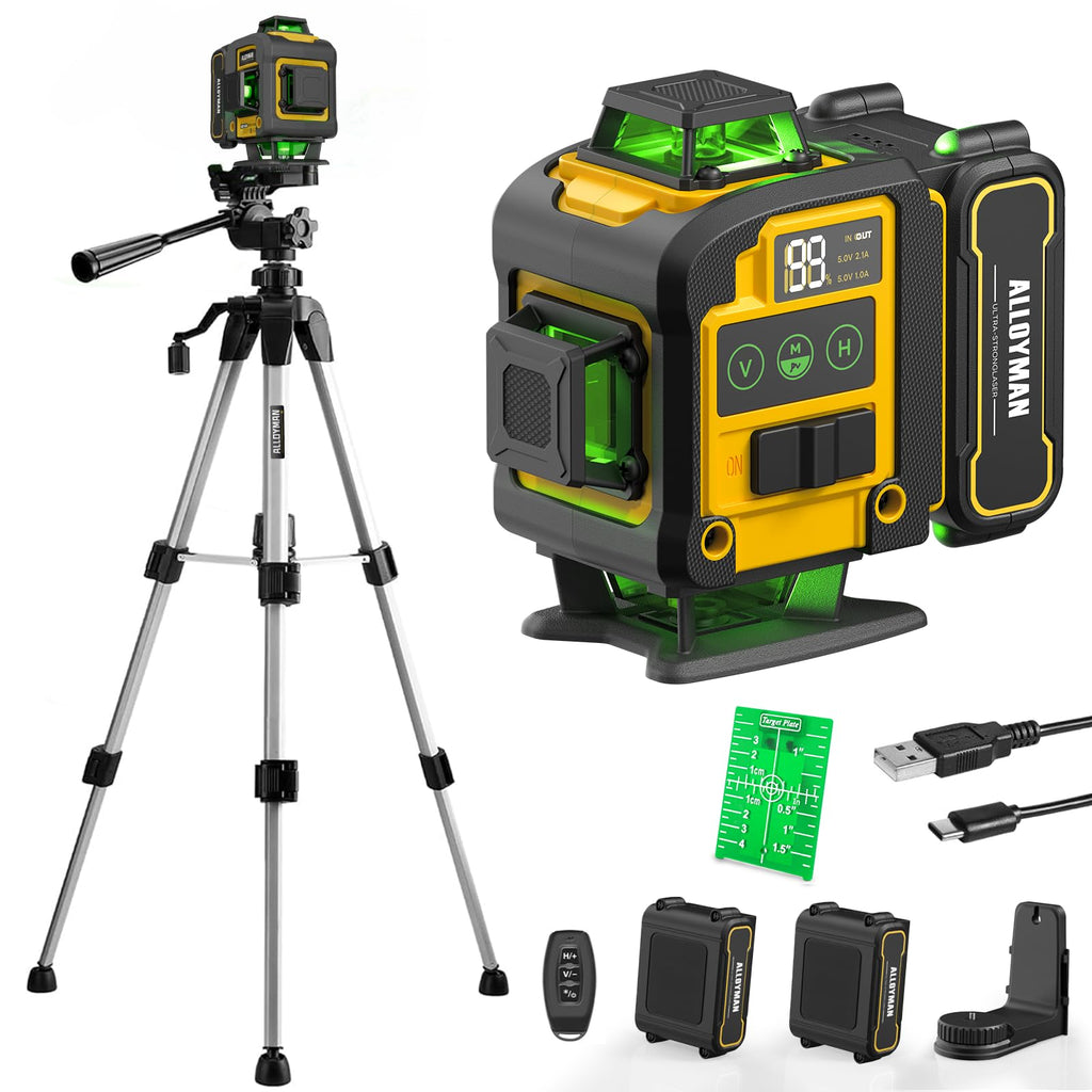 Alloyman Laser Level with Tripod, Laser Level 4× 360° Self Leveling