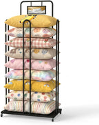 Rolling Pillow Storage Rack, Cushion and Pillow Holder with Sign Holder