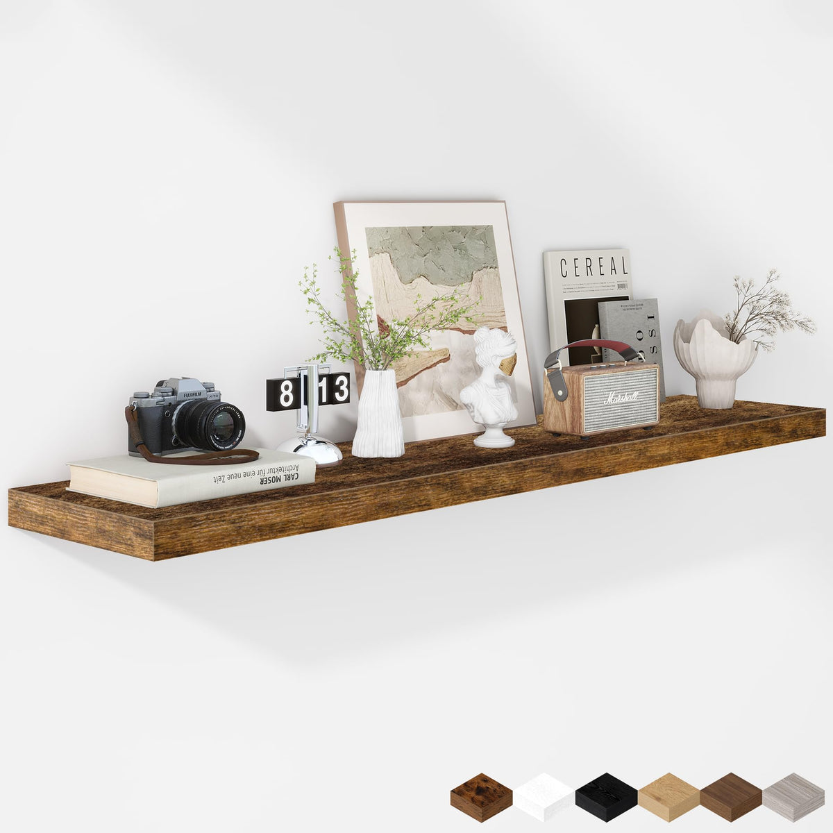 Fun Memories Floating Shelves - 2 Pack 12 Inch Rustic Wooden Wall Shelves - Extra Deeper & Thicker Wall Mounted Storage Shelf for Living Room, Kitchen, Farmhouse - 36" W x 12" D x 1.8" H - Brown